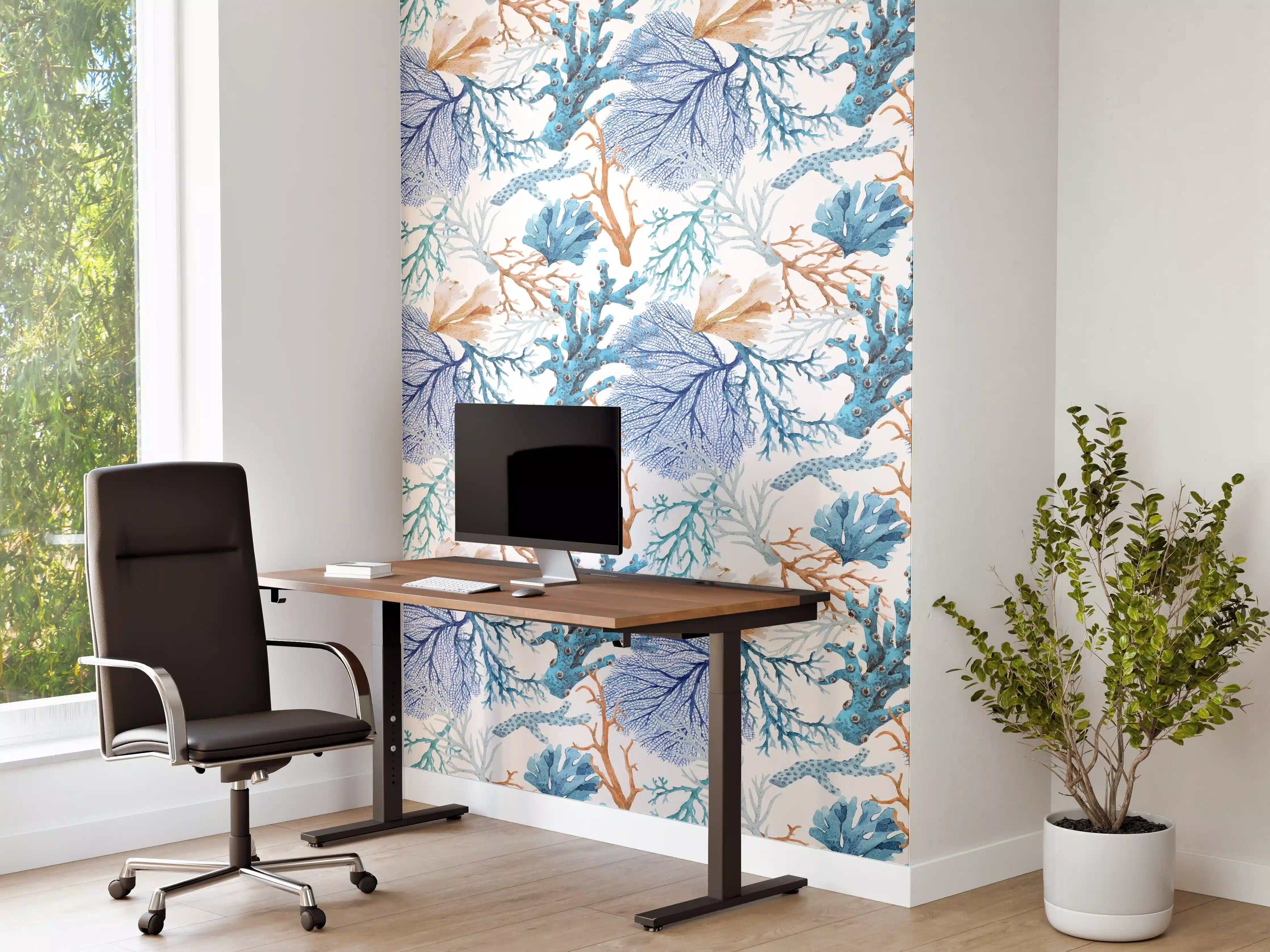 Büro Wandgestaltung - Blau-Beige Korallenmuster