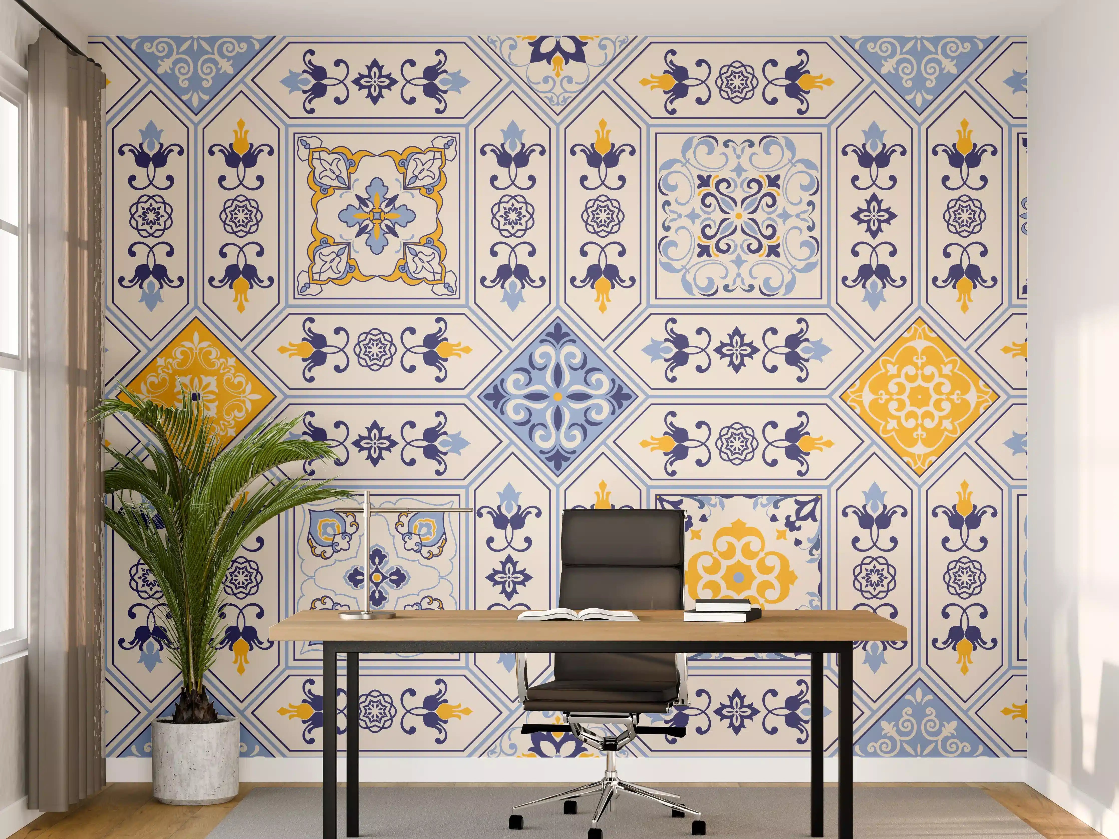 Büro Wandgestaltung - Blau-Gelbe Fliesen Muster