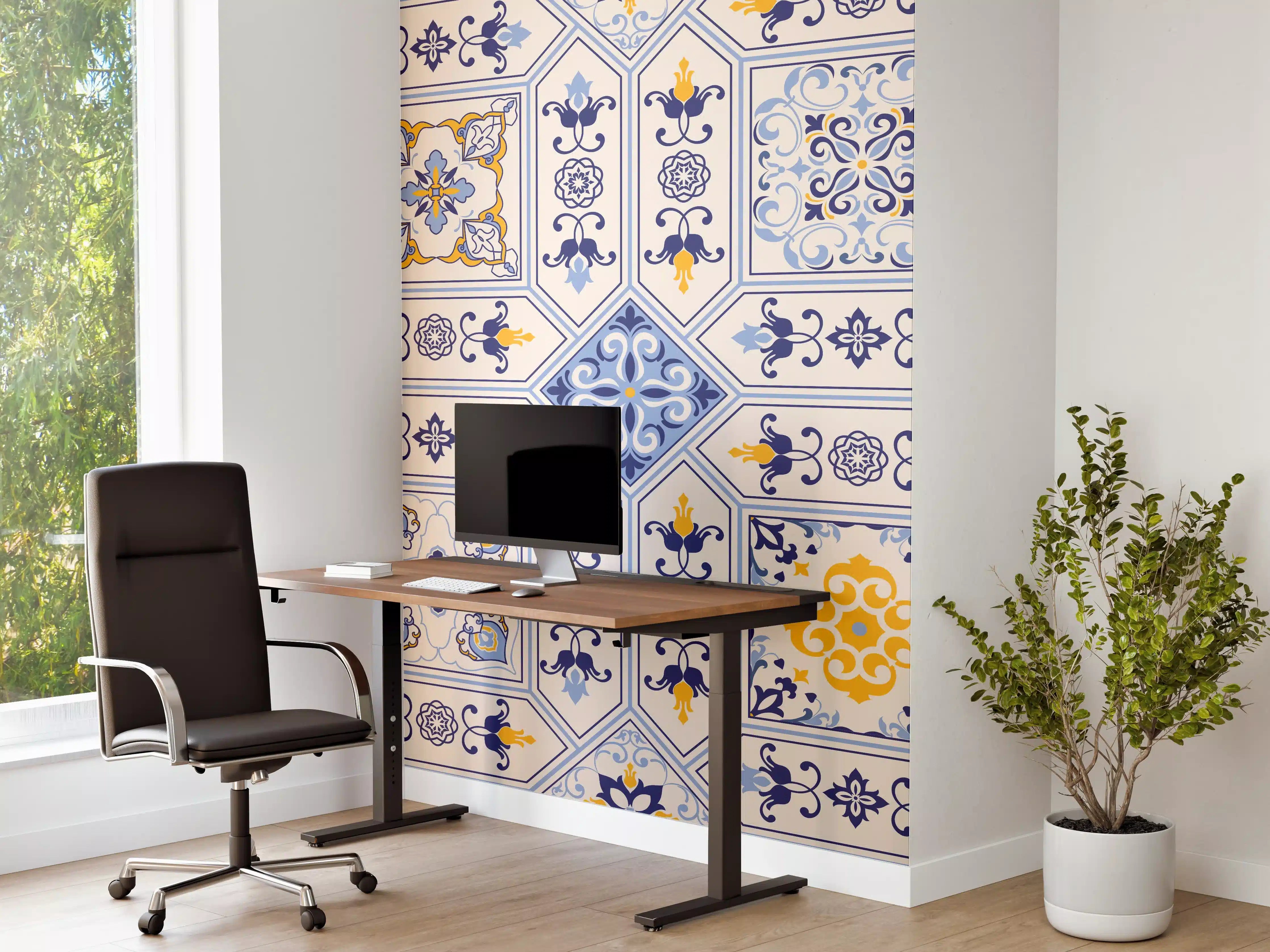 Büro Wandgestaltung - Blau-Gelbe Fliesen Muster