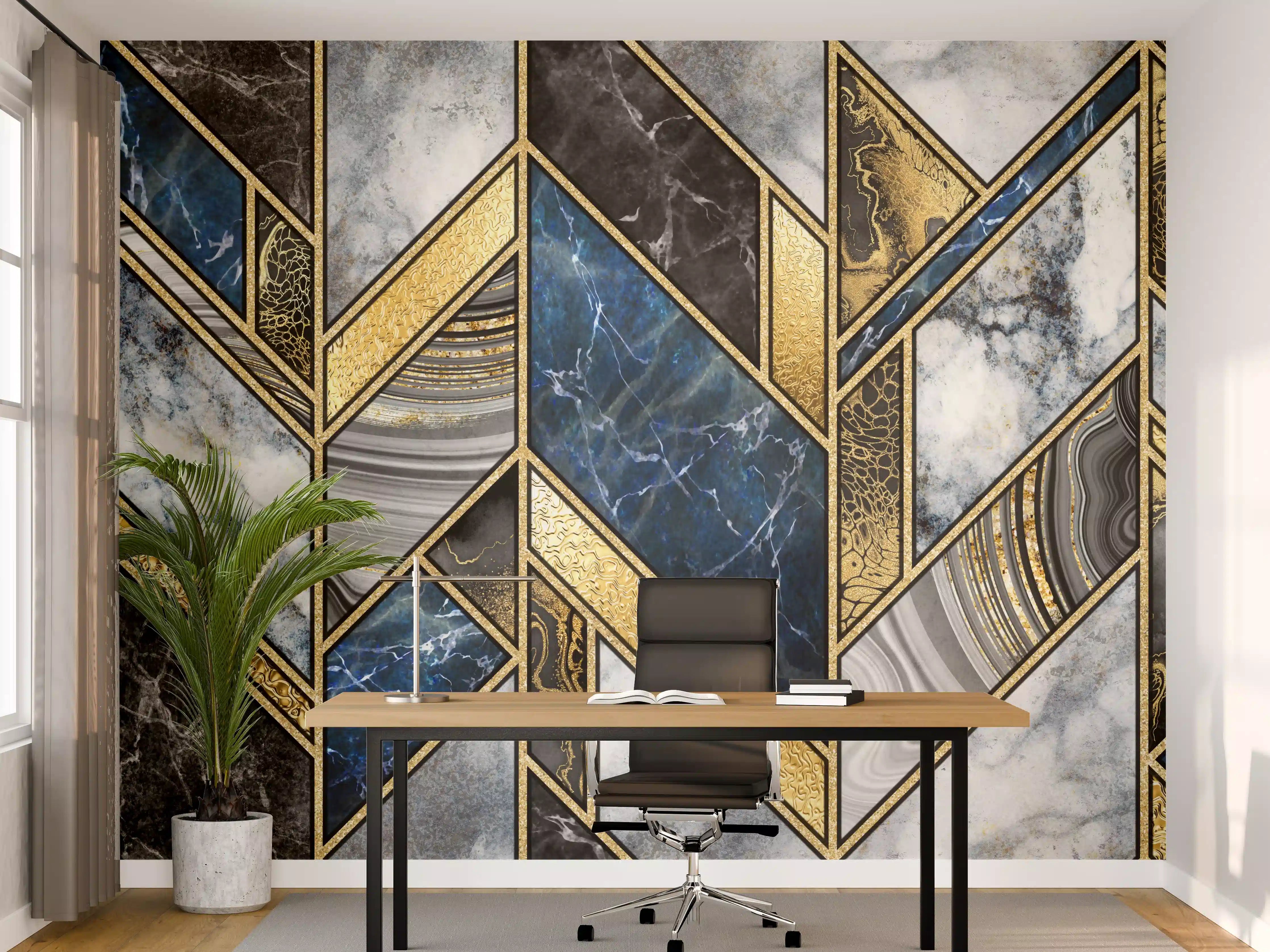 Büro Wandgestaltung - Blau-Goldenes Art-Deco-Mosaik