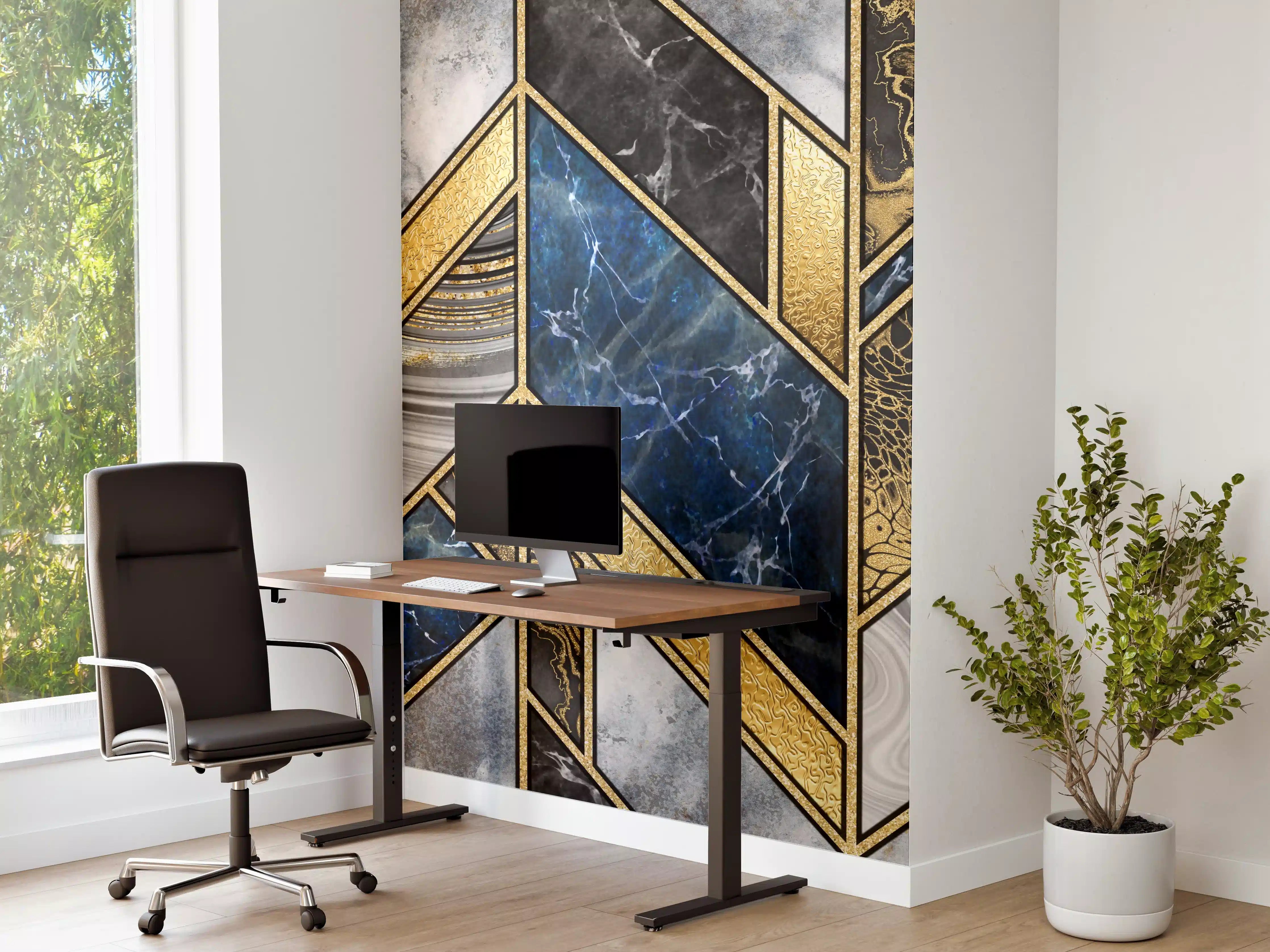 Büro Wandgestaltung - Blau-Goldenes Art-Deco-Mosaik