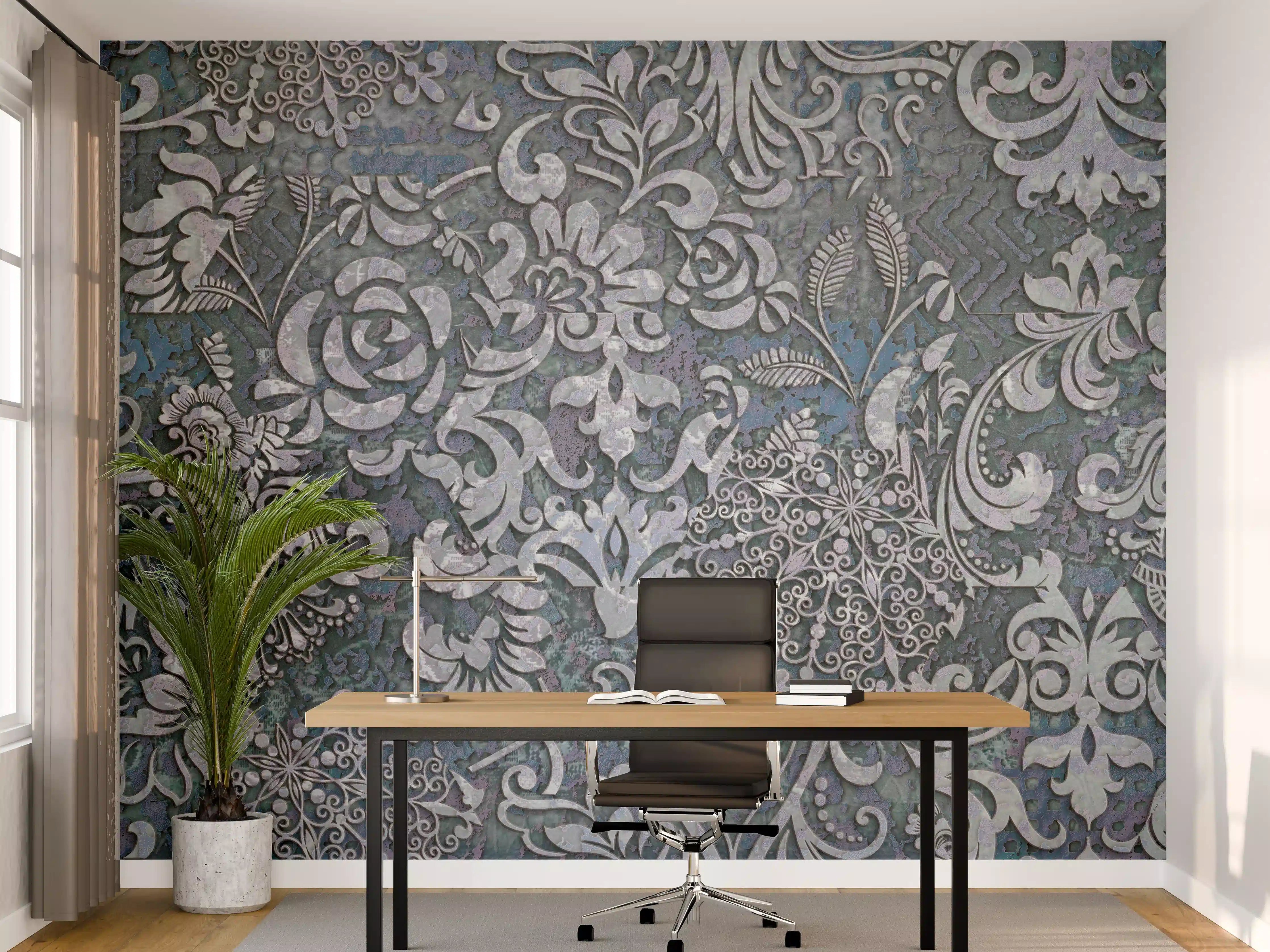Büro Wandgestaltung - Blau-Grau Vintage Kunst