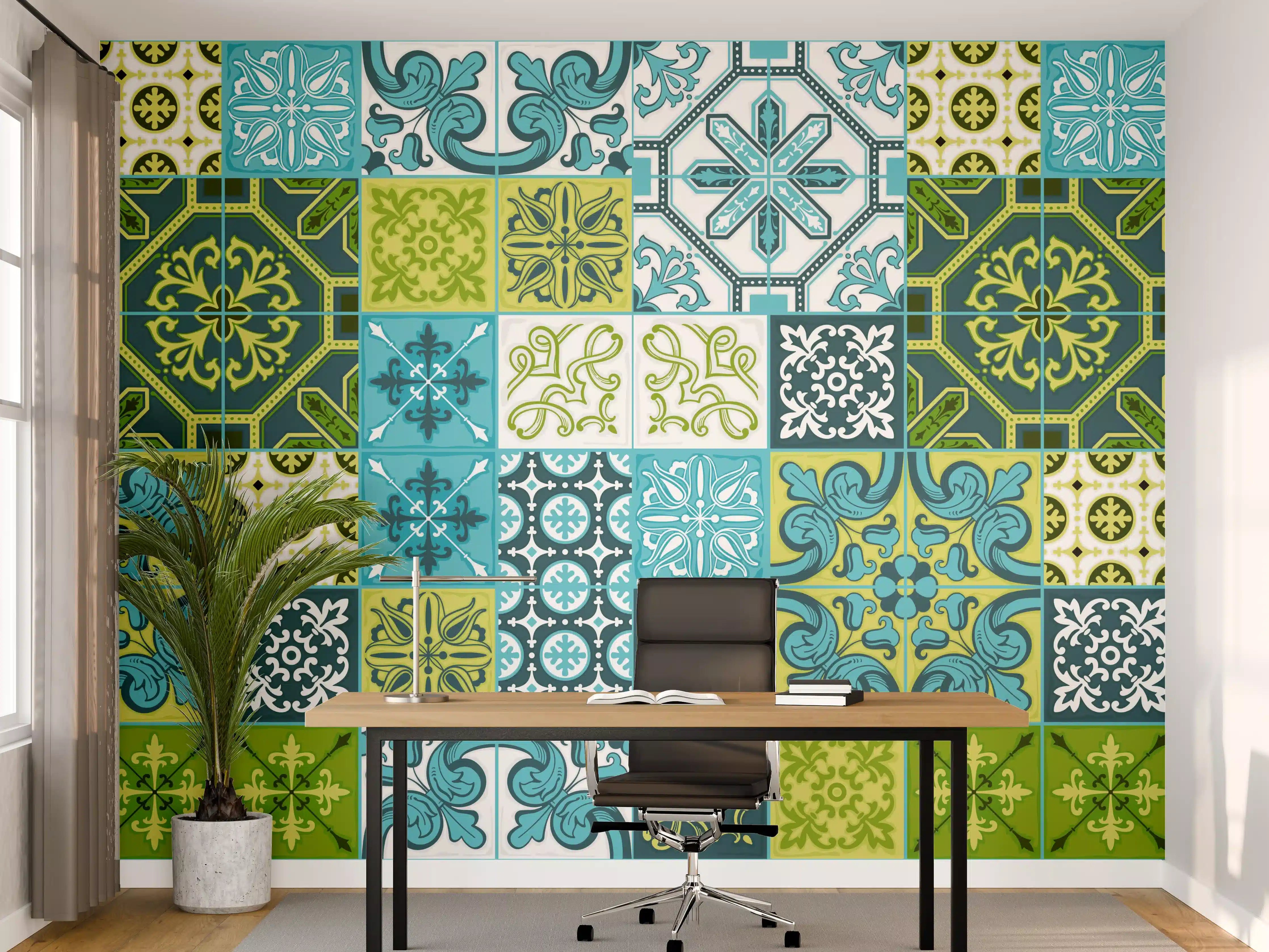 Büro Wandgestaltung - Blau-Grüne Deko-Fliesen