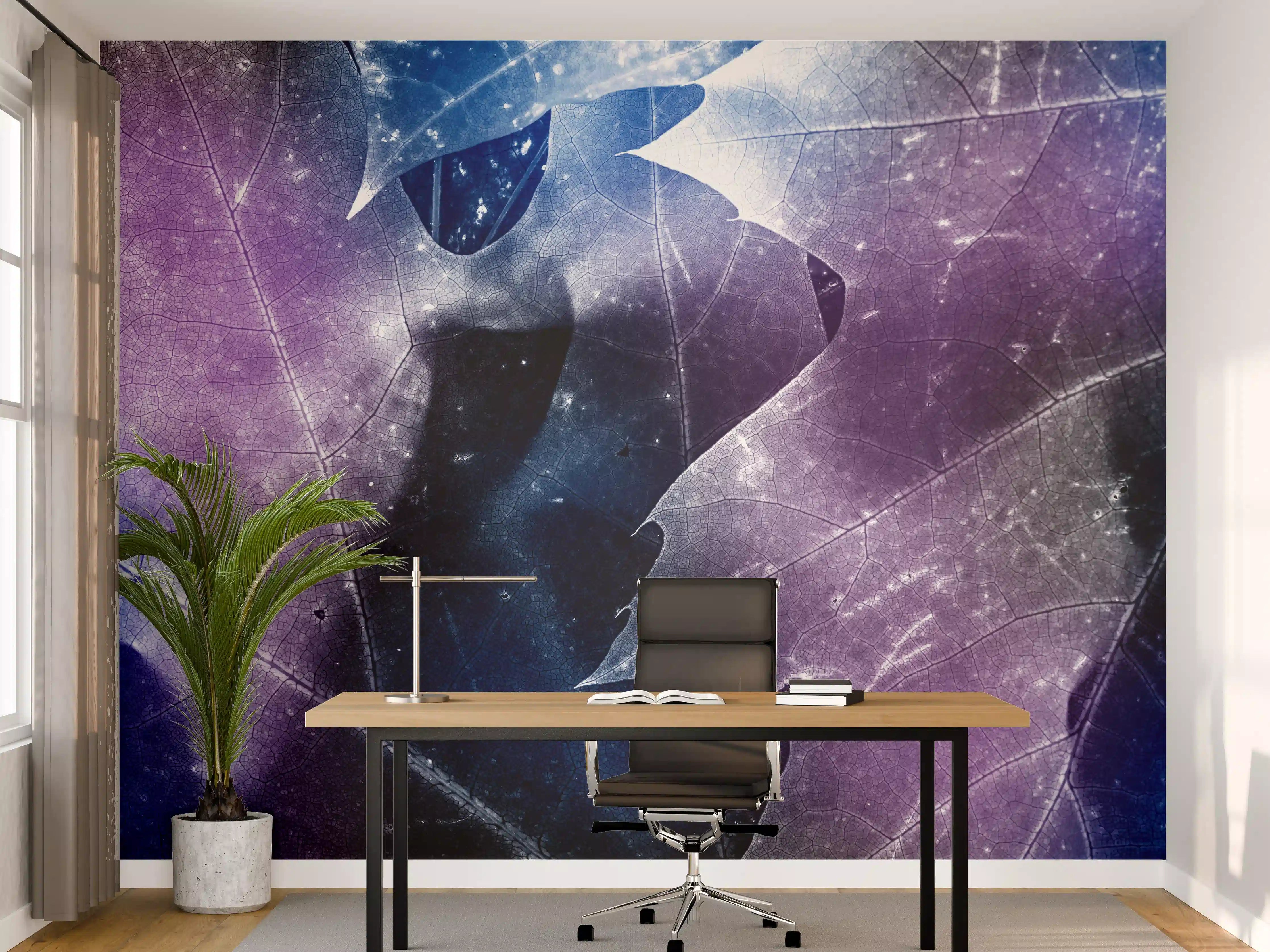 Büro Wandgestaltung - Blau-Lila Blättertextur