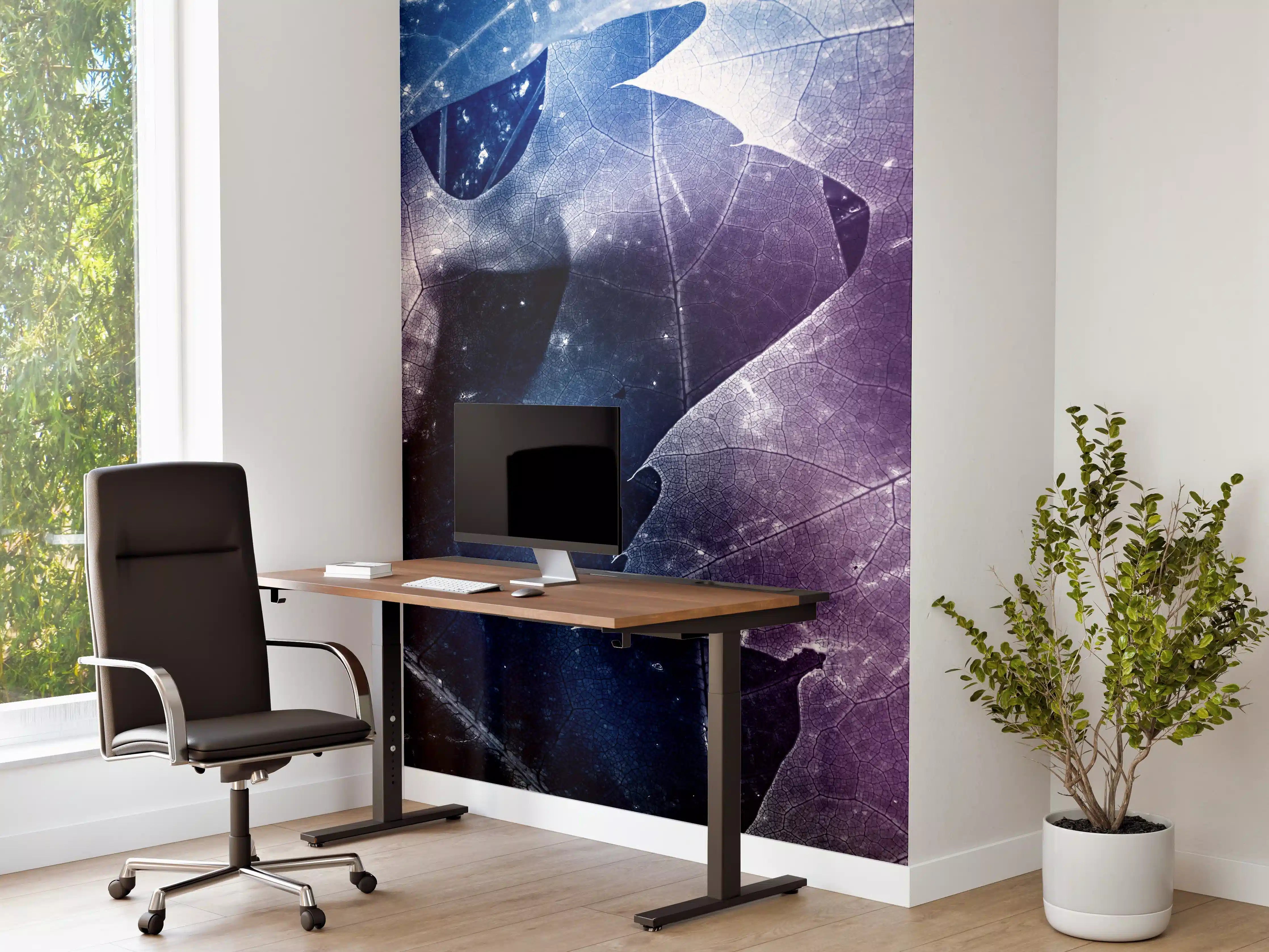 Büro Wandgestaltung - Blau-Lila Blättertextur