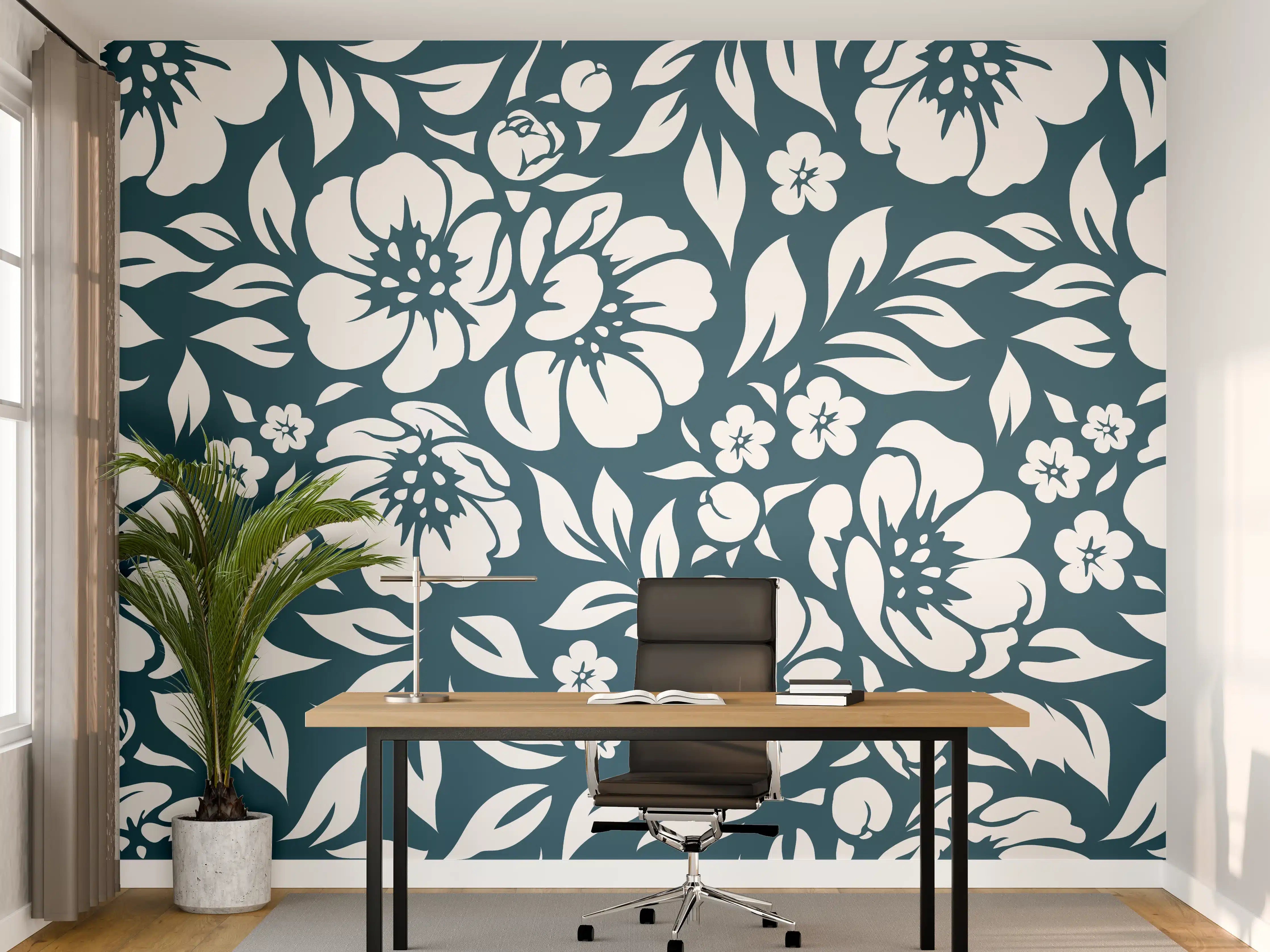 Büro Wandgestaltung - Blau Petrol Floreale Muster