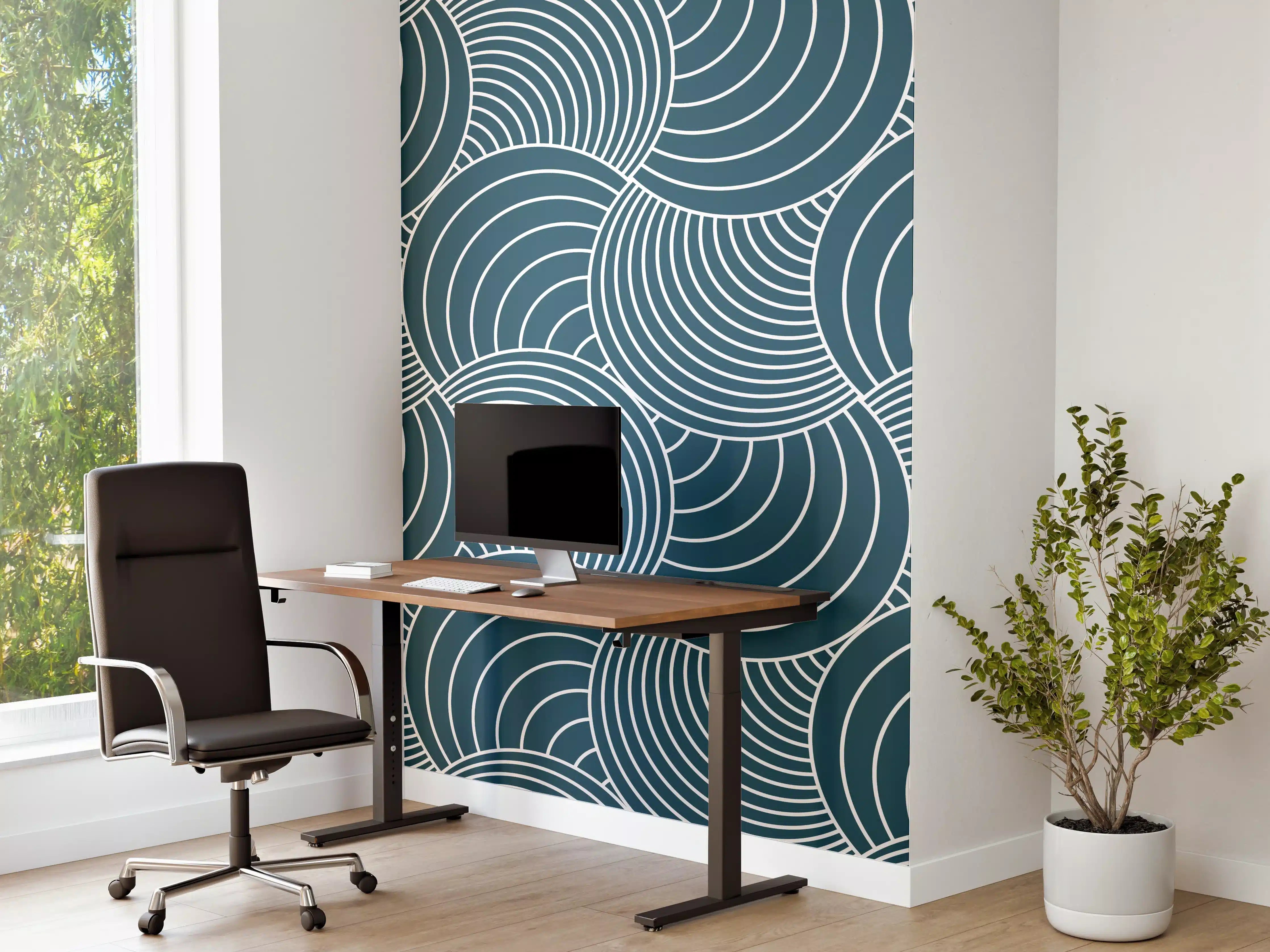 Büro Wandgestaltung - Blau Petrolio Wellenmuster