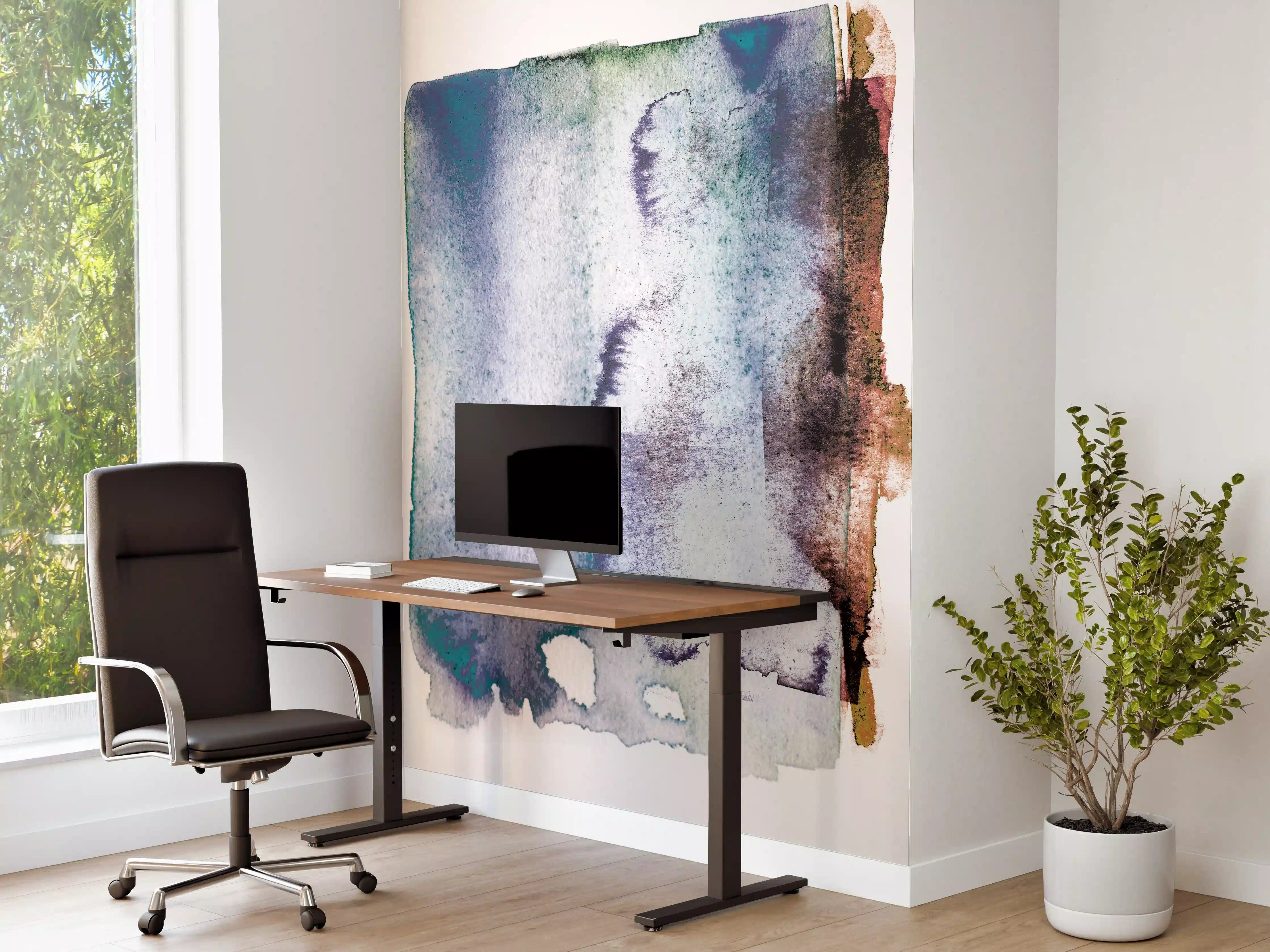 Büro Wandgestaltung - Blau-Weiß Aquarell Kunst