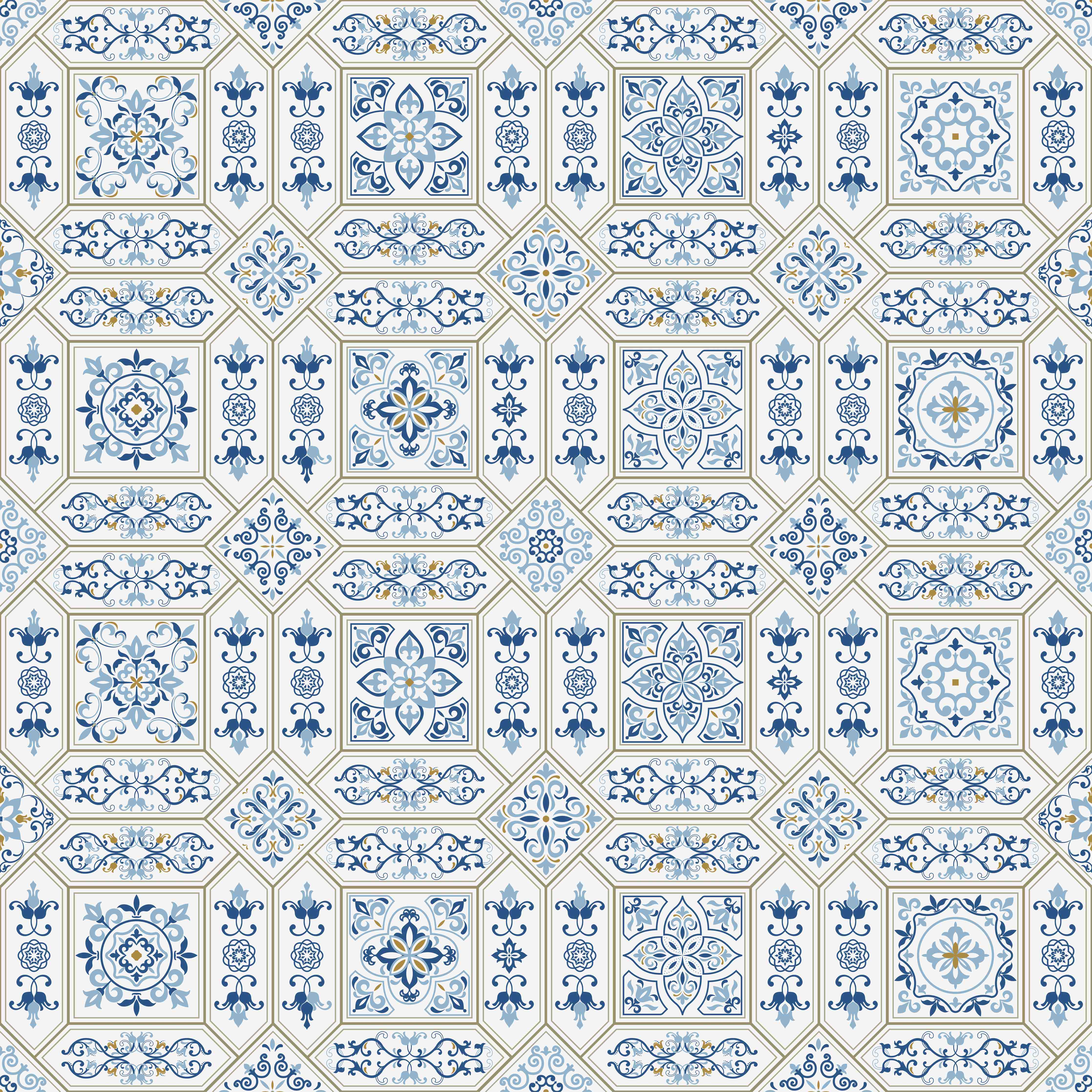 Büro Wandgestaltung-Blau-Weißes Fliesenmuster