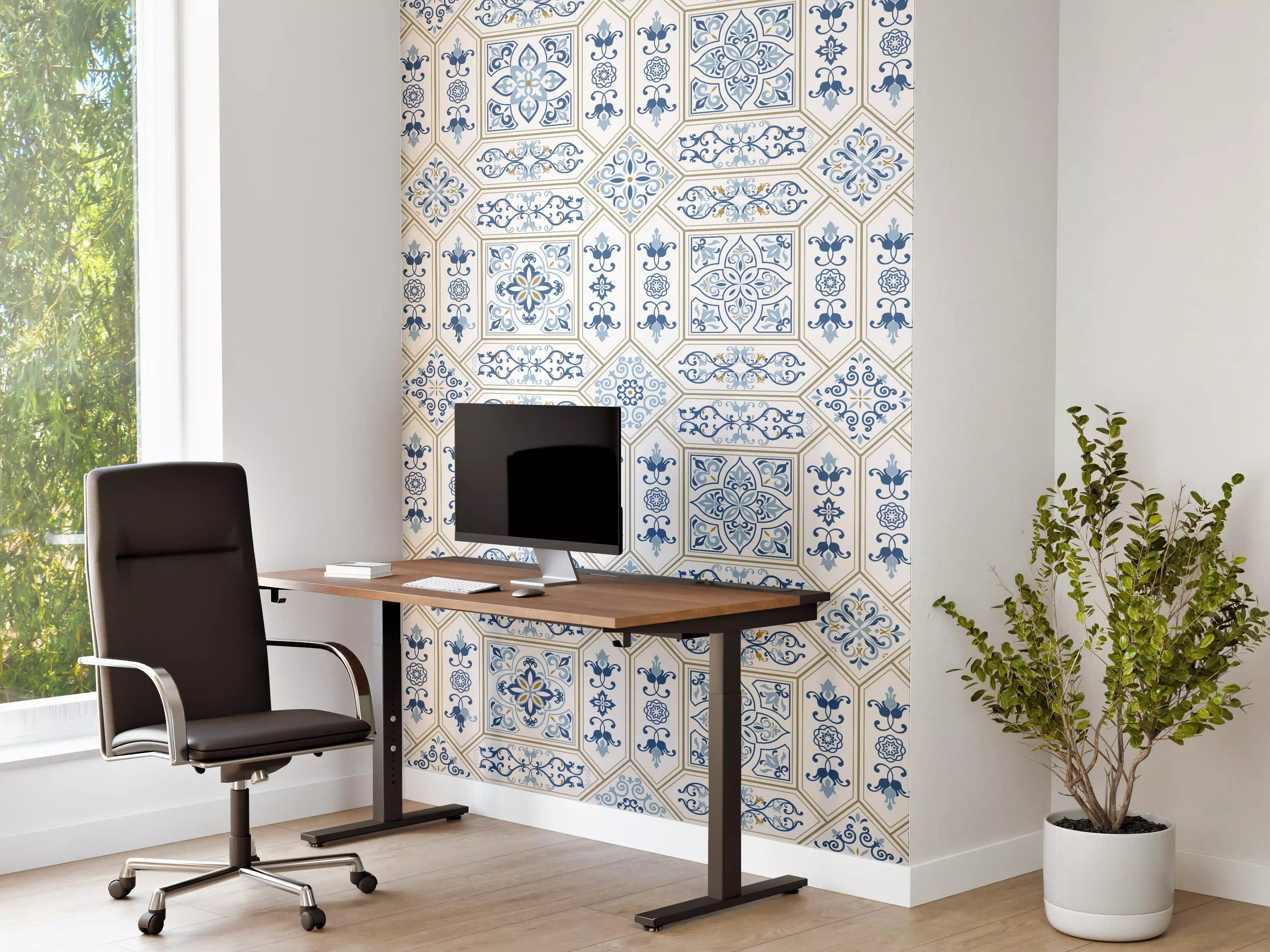 Büro Wandgestaltung - Blau-Weißes Fliesenmuster