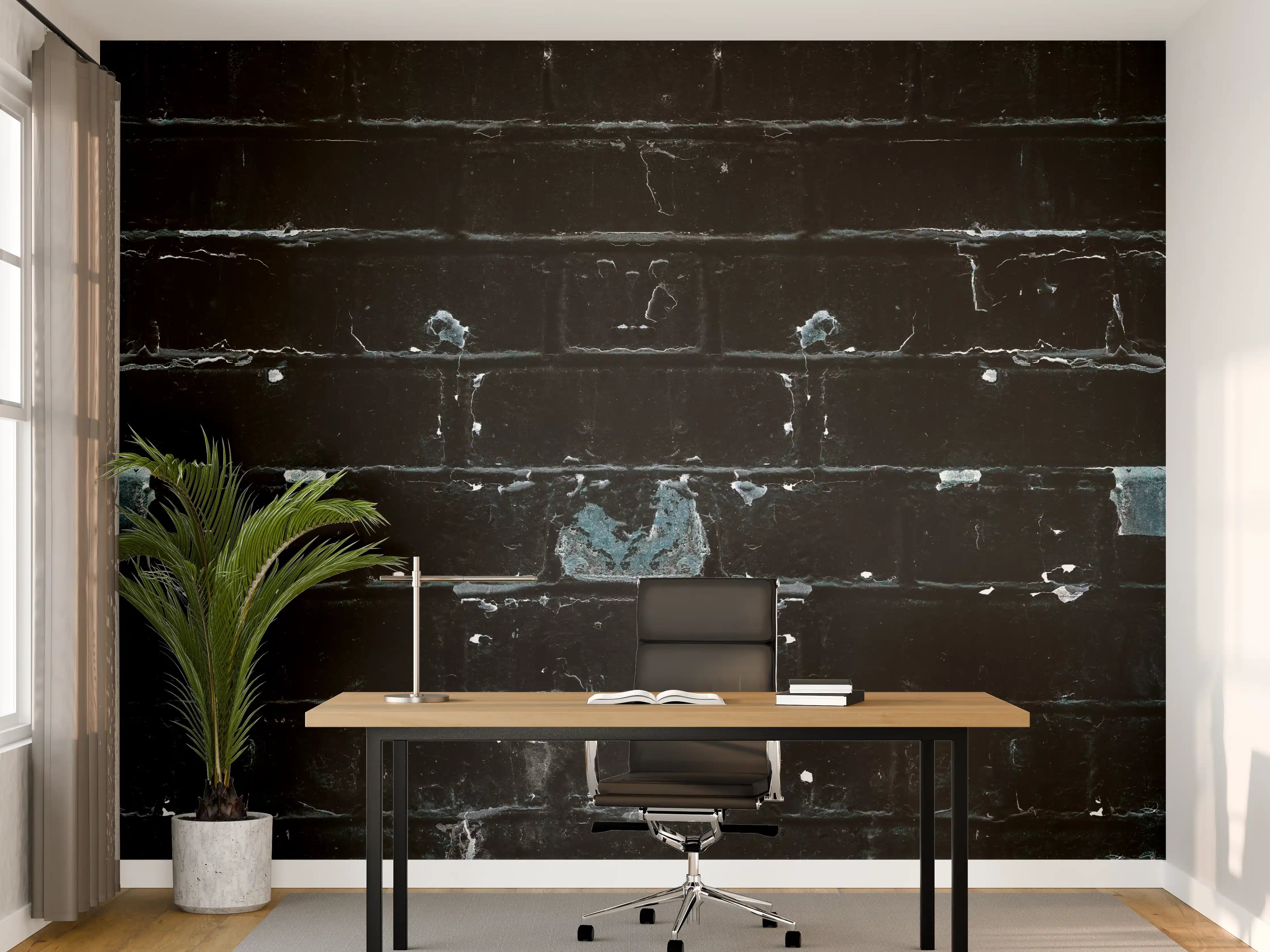 Büro Wandgestaltung - Blau schwarz beschädigte Ziegelwand