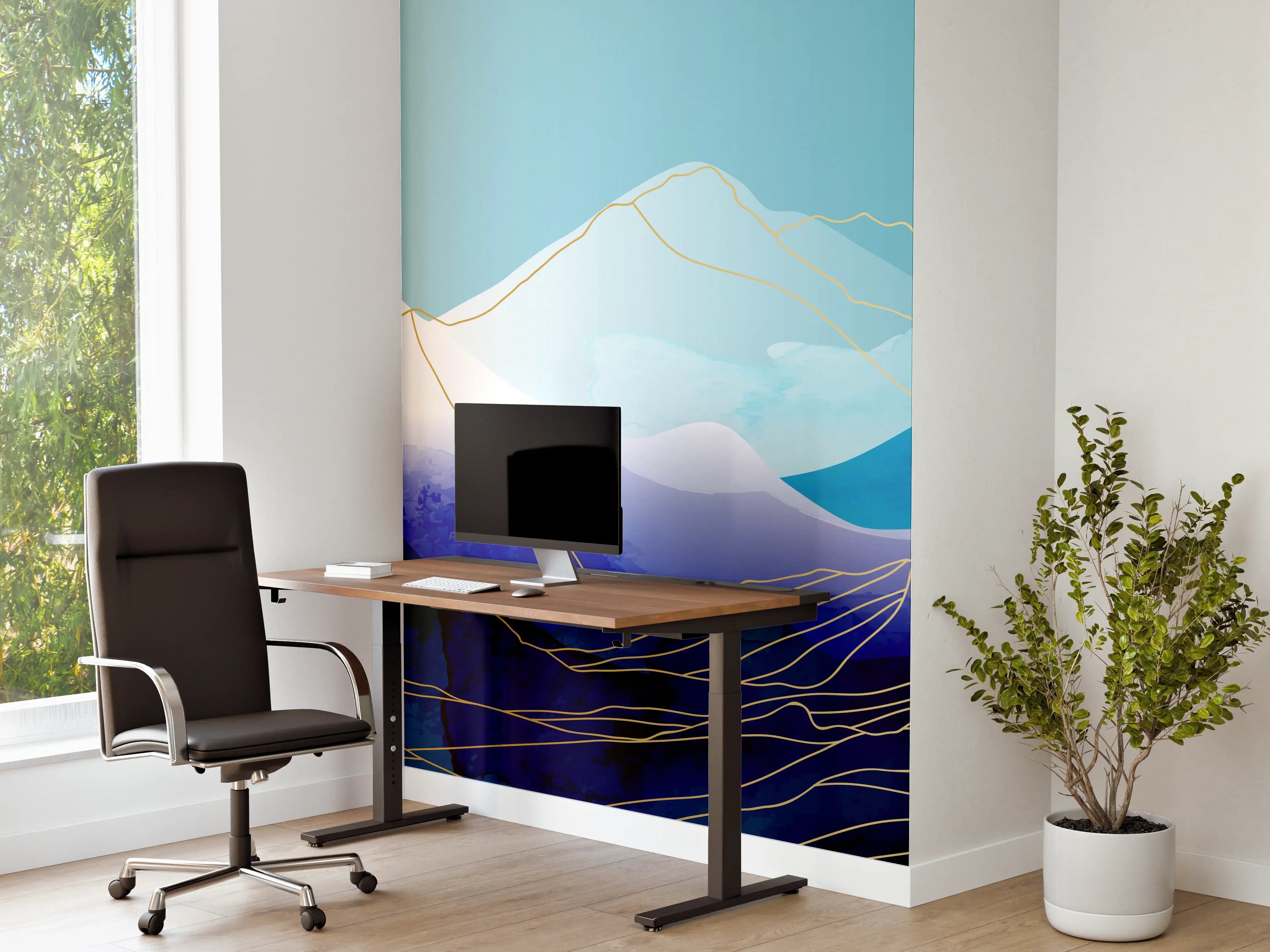 Büro Wandgestaltung - Blaue Berge Aquarell Illustration