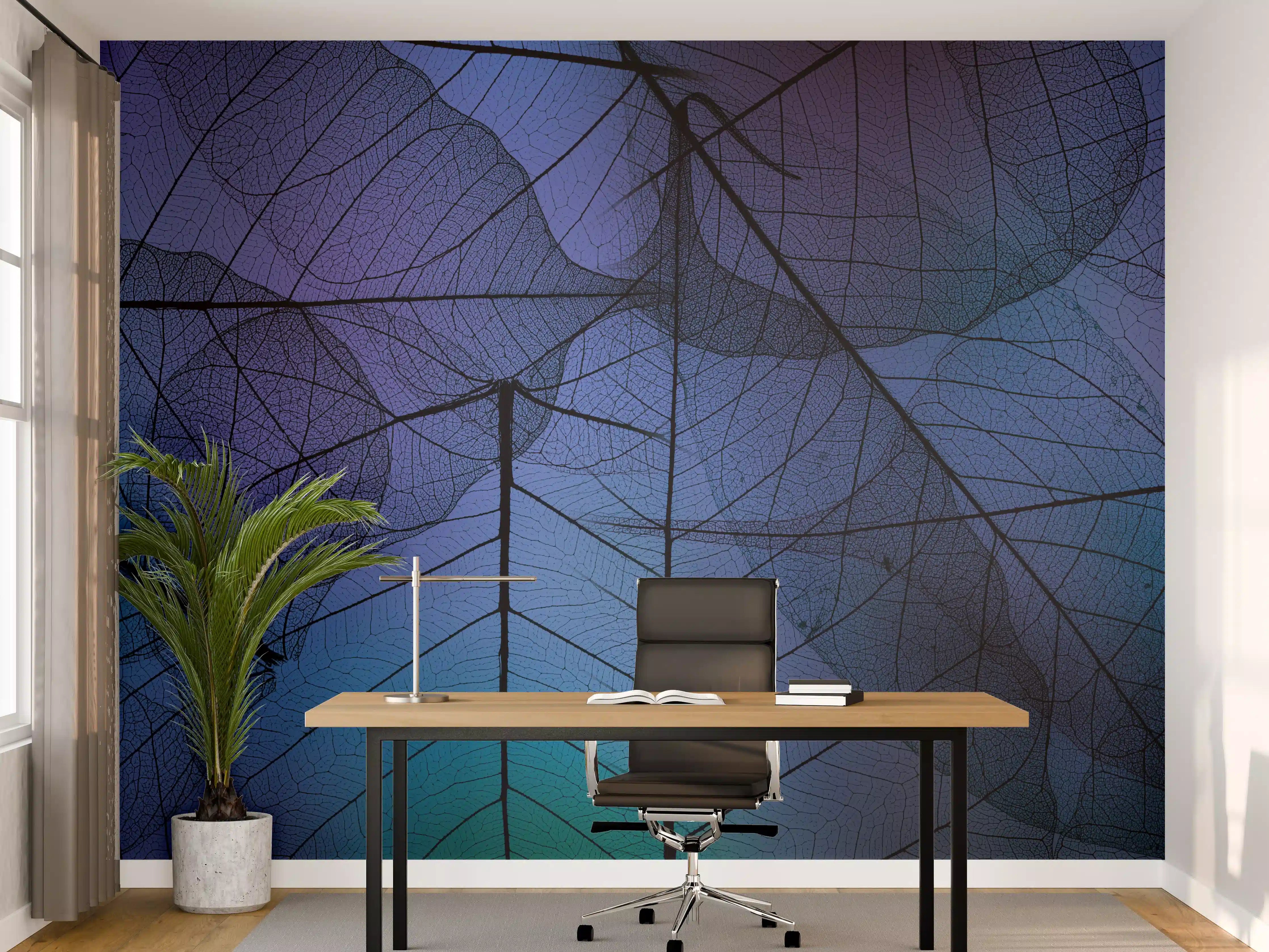 Büro Wandgestaltung - Blaue Blattadern Textur Makro