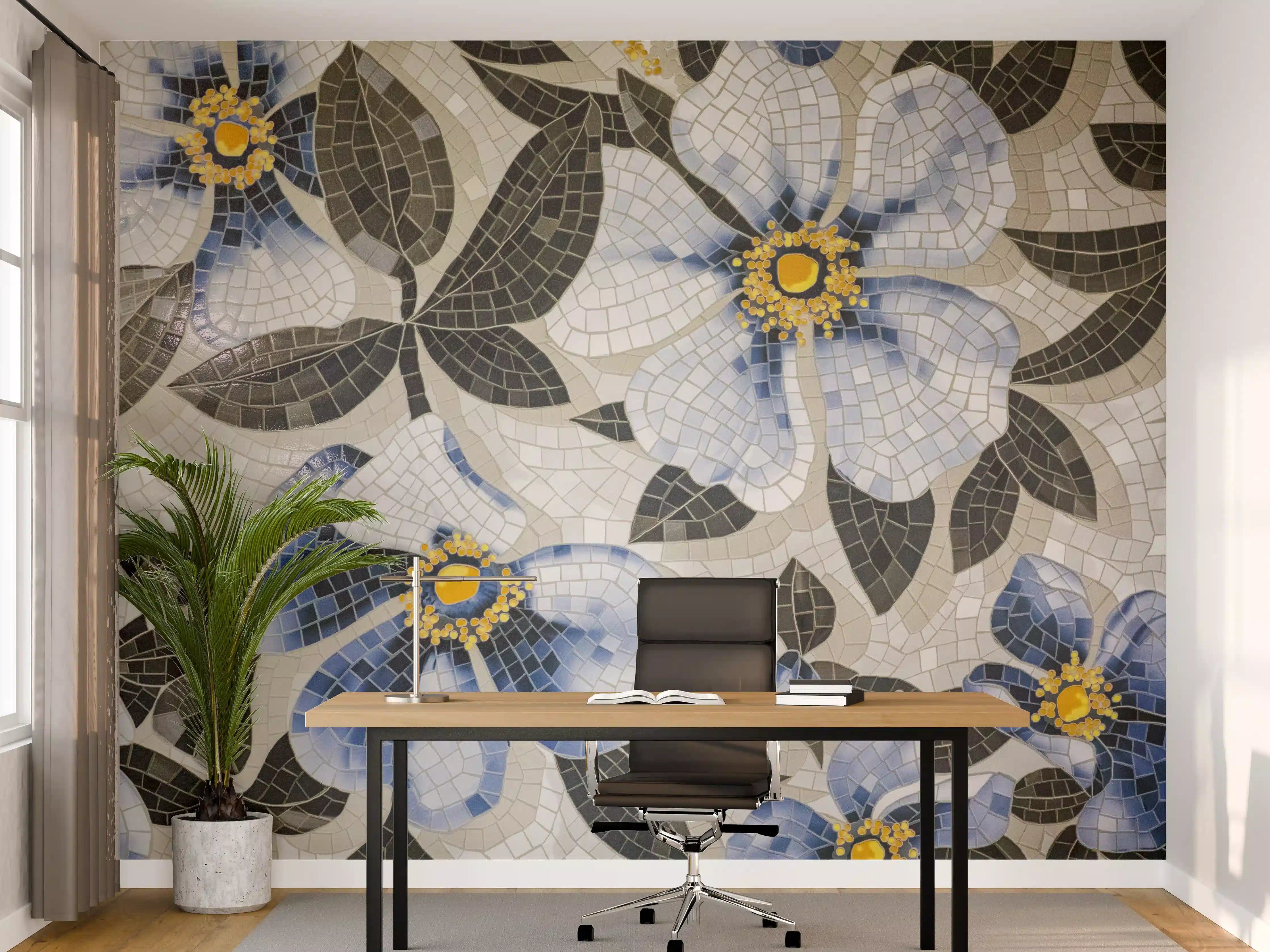 Büro Wandgestaltung - Blaue Blumen Mosaikfliesen
