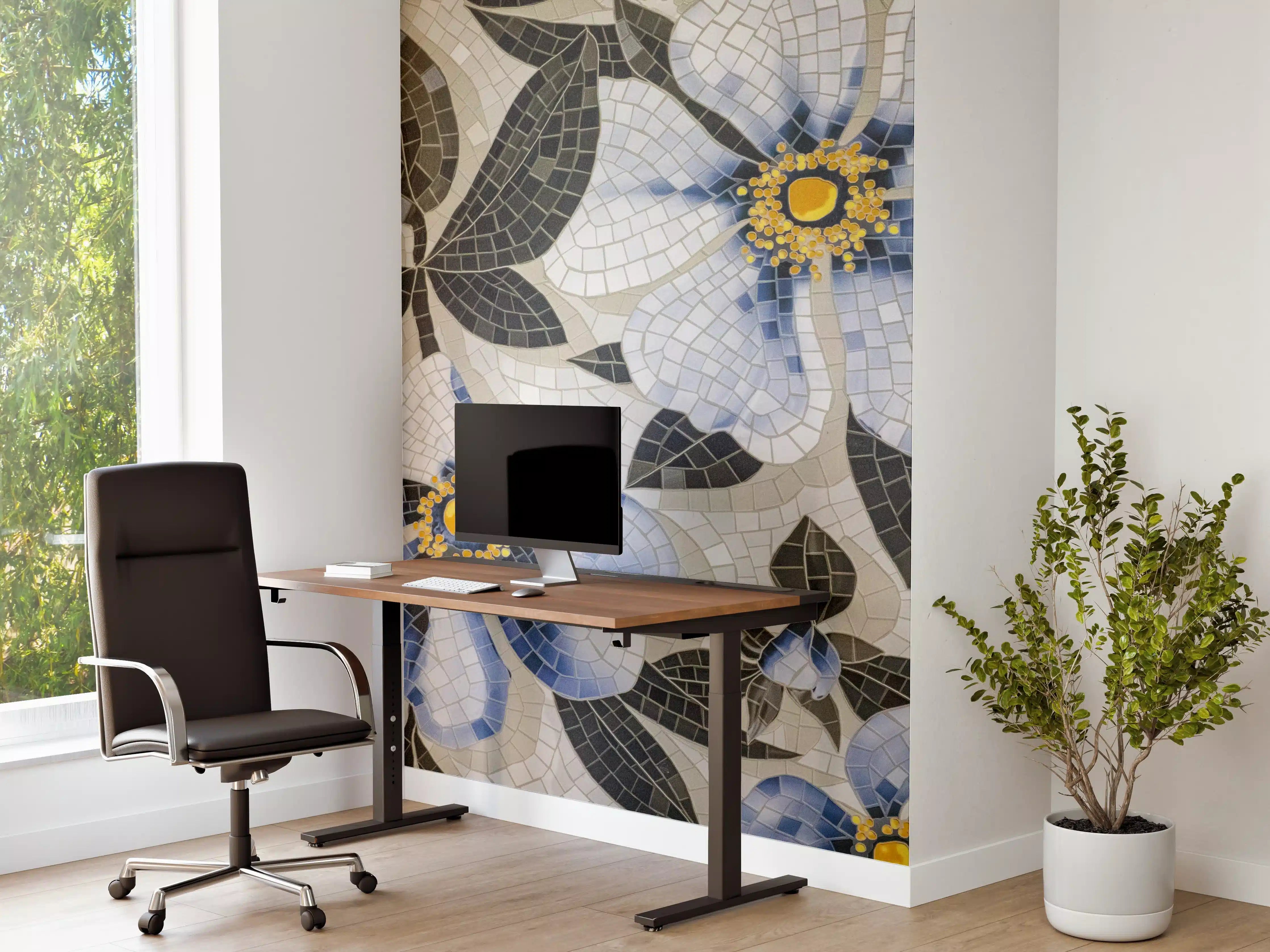 Büro Wandgestaltung - Blaue Blumen Mosaikfliesen