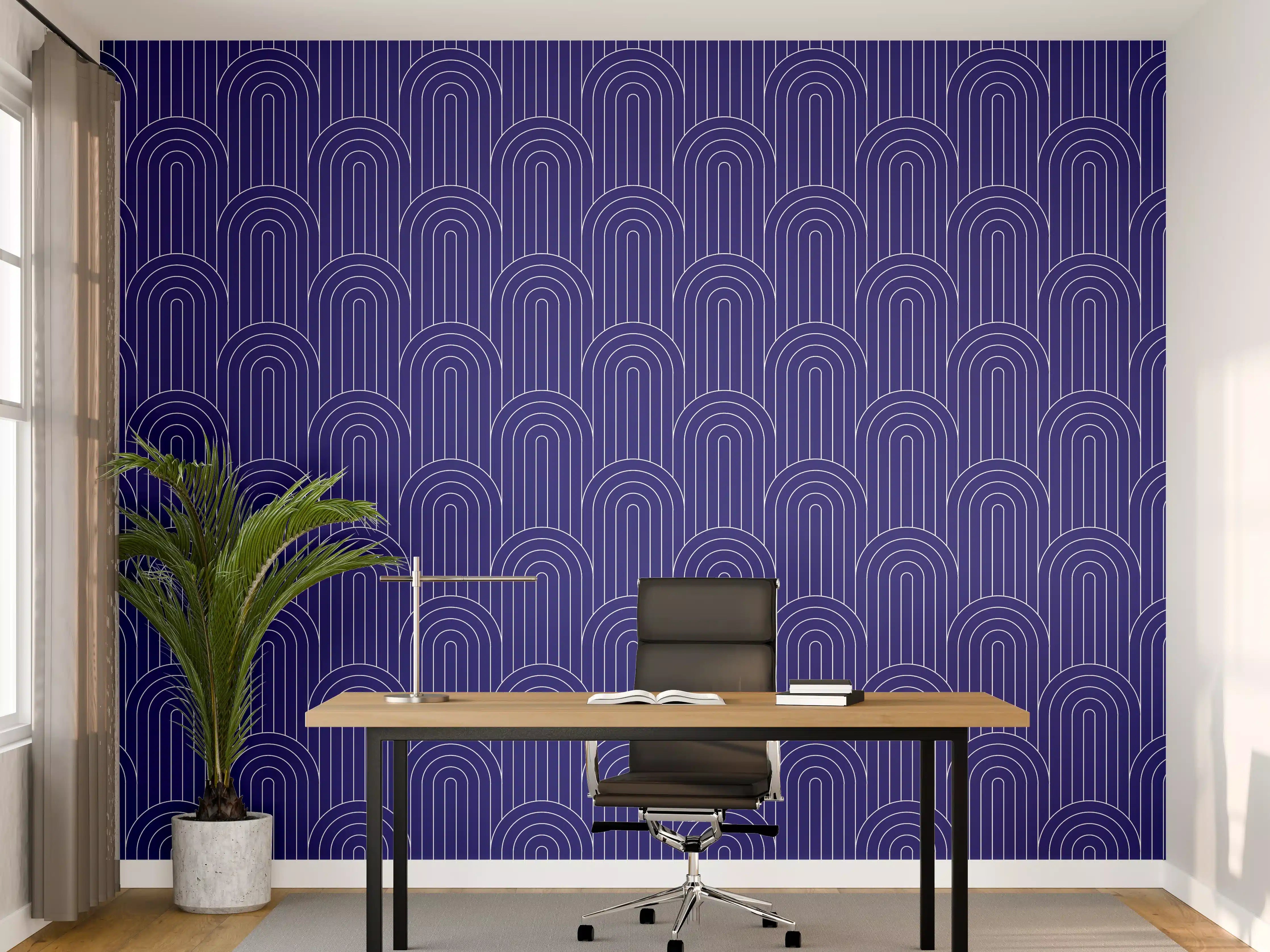 Büro Wandgestaltung - Blaue Fliesen mit goldenen Akzenten