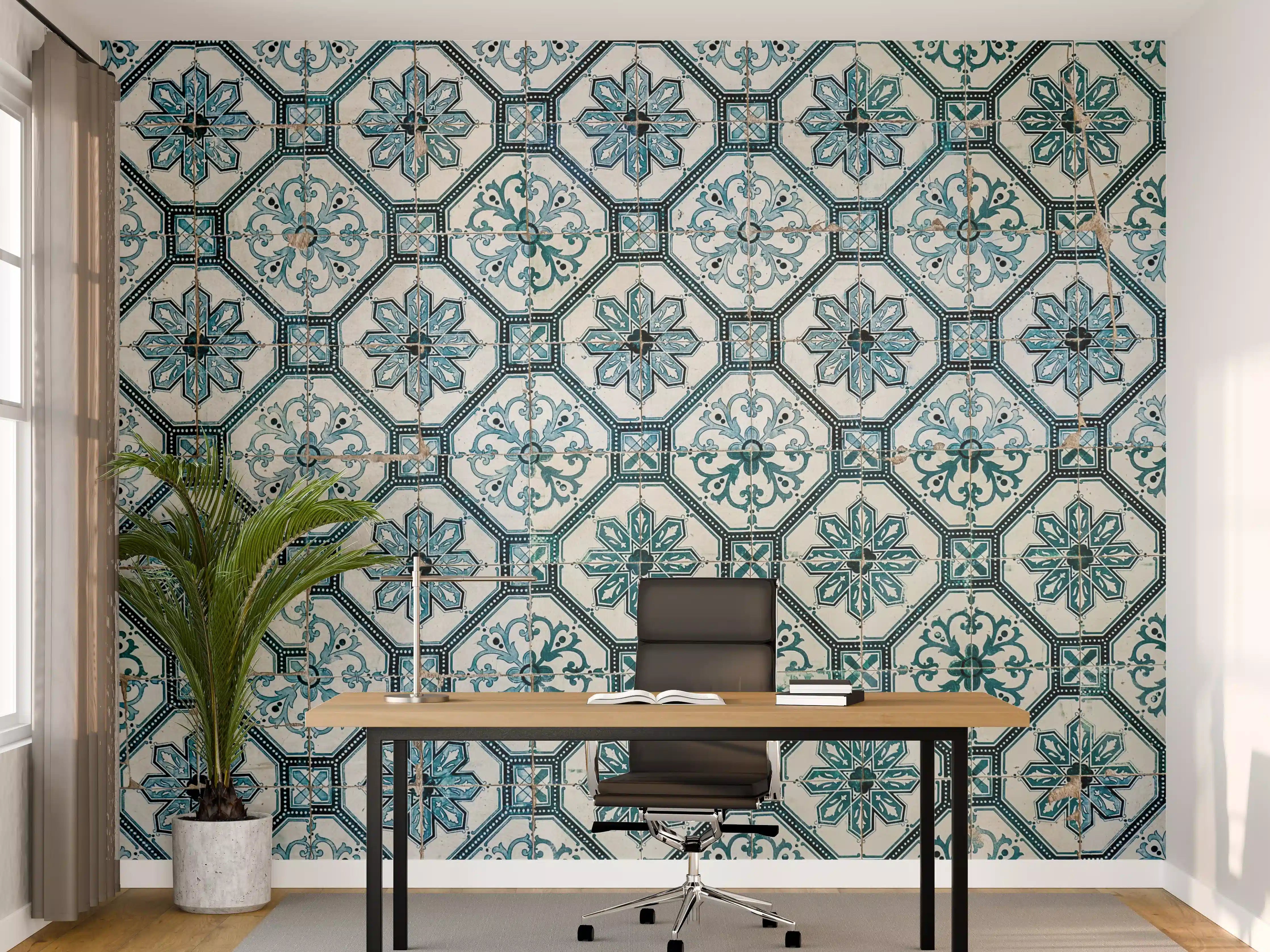 Büro Wandgestaltung - Blaue Kachelmusterfliese