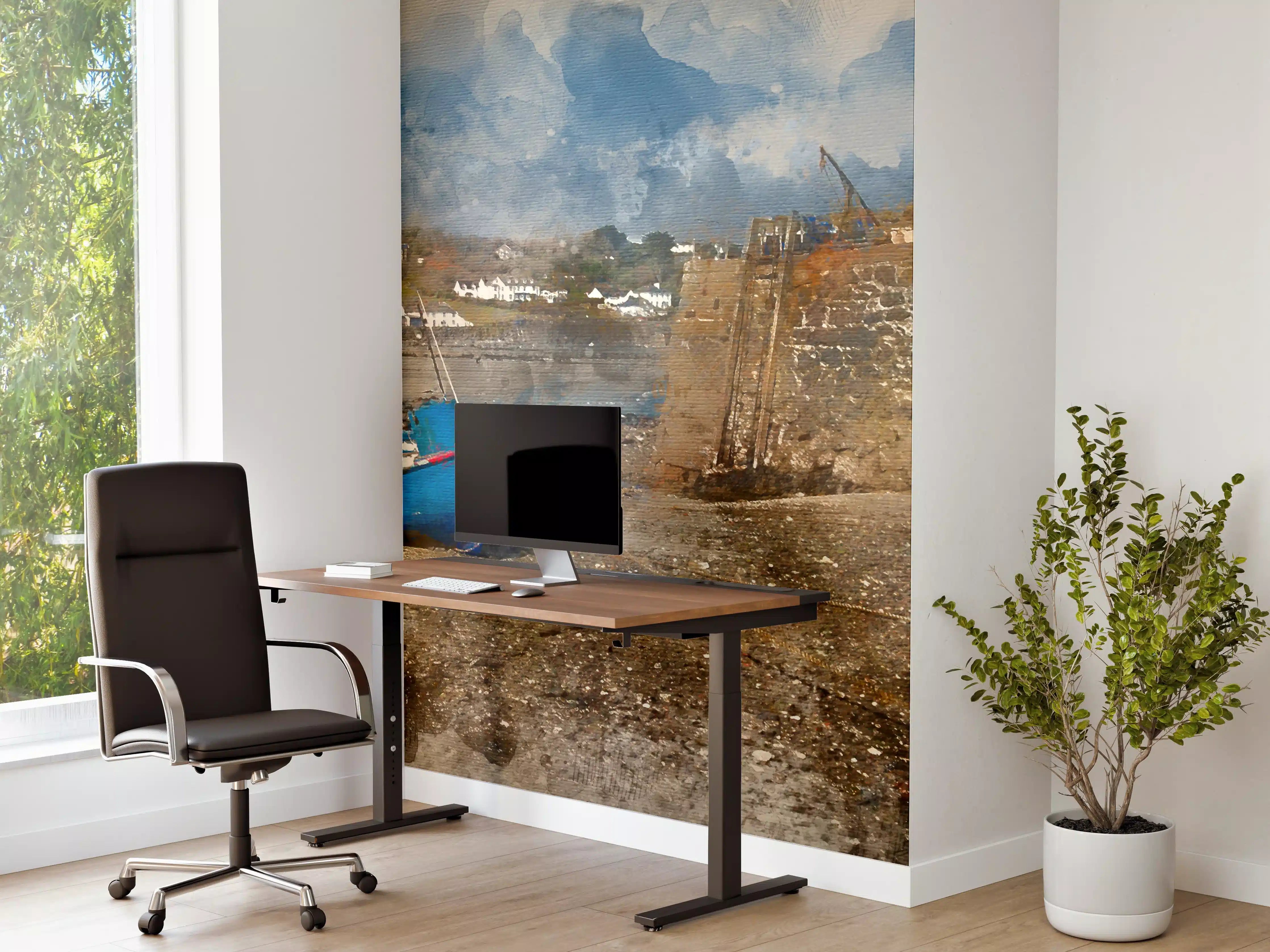 Büro Wandgestaltung - Blaue Segeljolle am Hafen