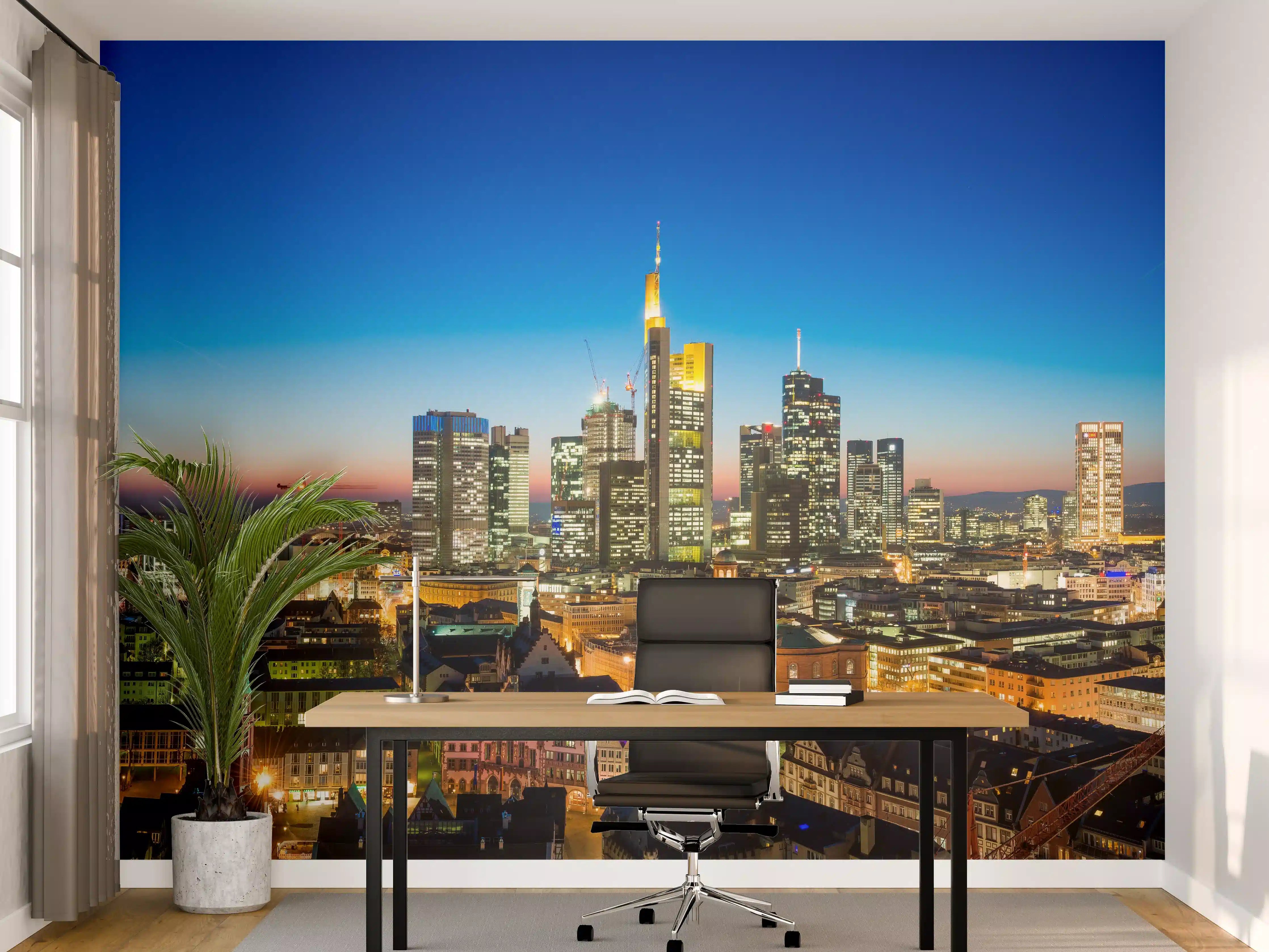 Büro Wandgestaltung - Blaue Skyline bei Abenddämmerung