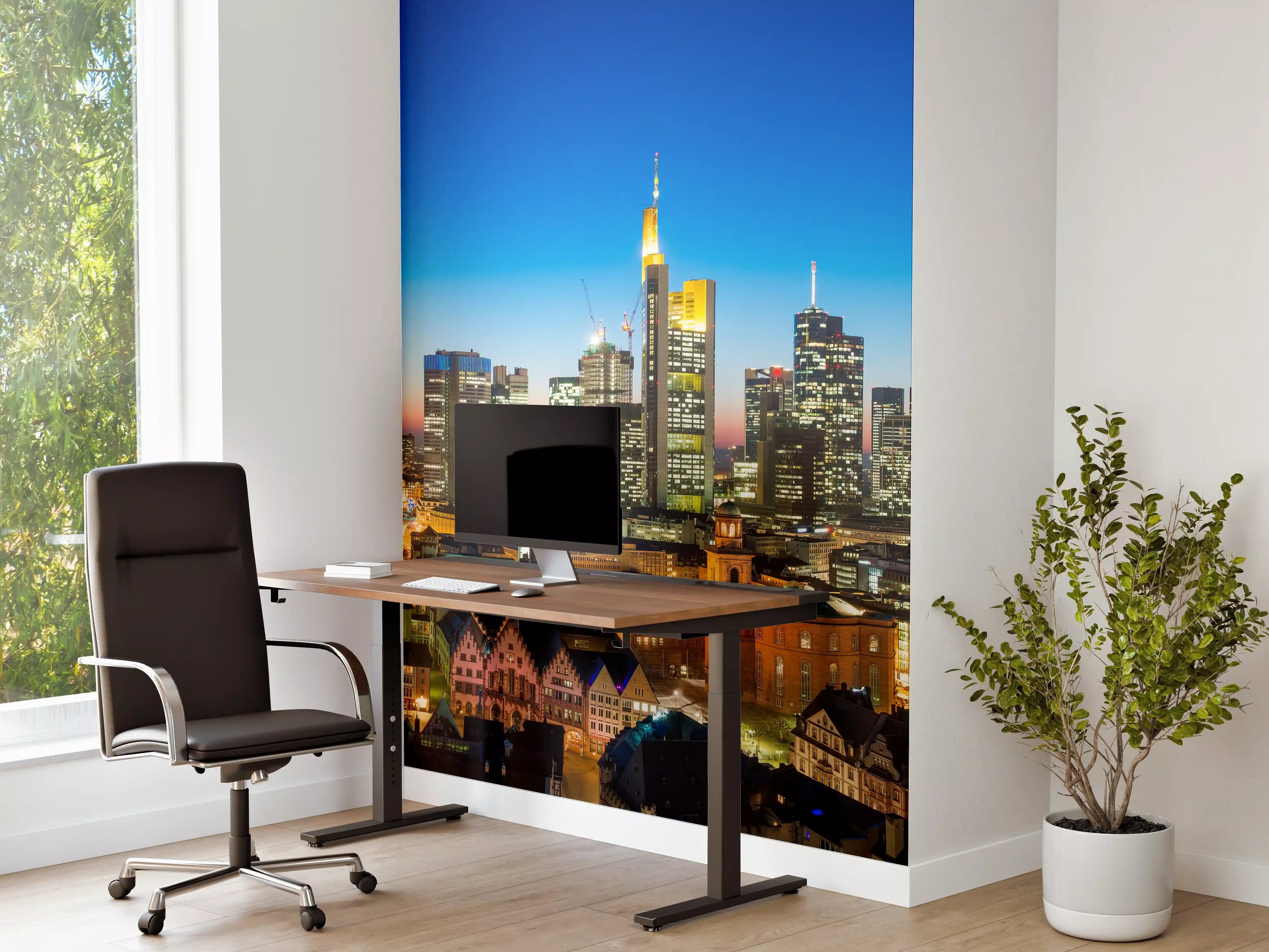 Büro Wandgestaltung - Blaue Skyline bei Abenddämmerung