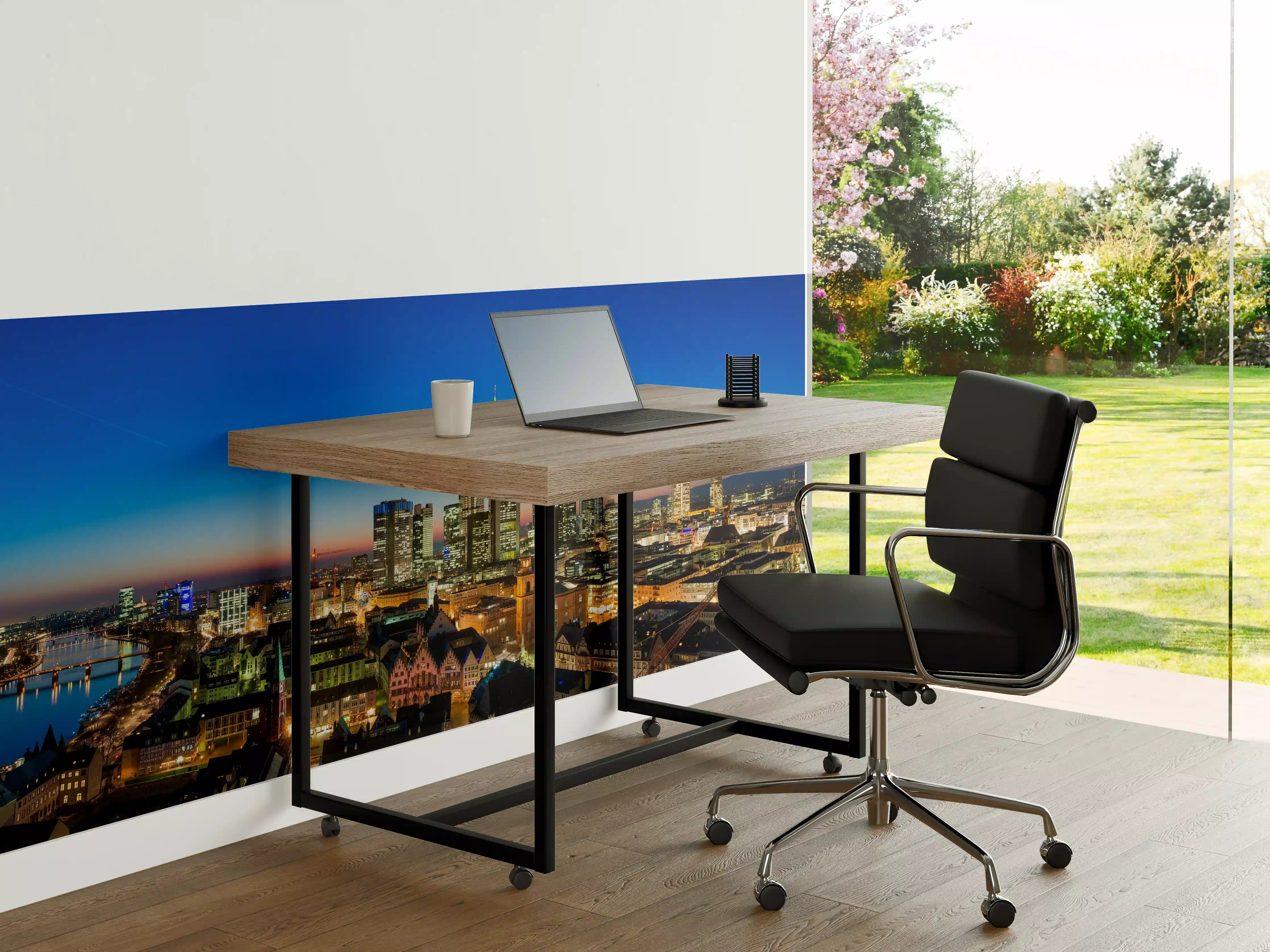 Büro Wandgestaltung - Blaue Skyline bei Abenddämmerung