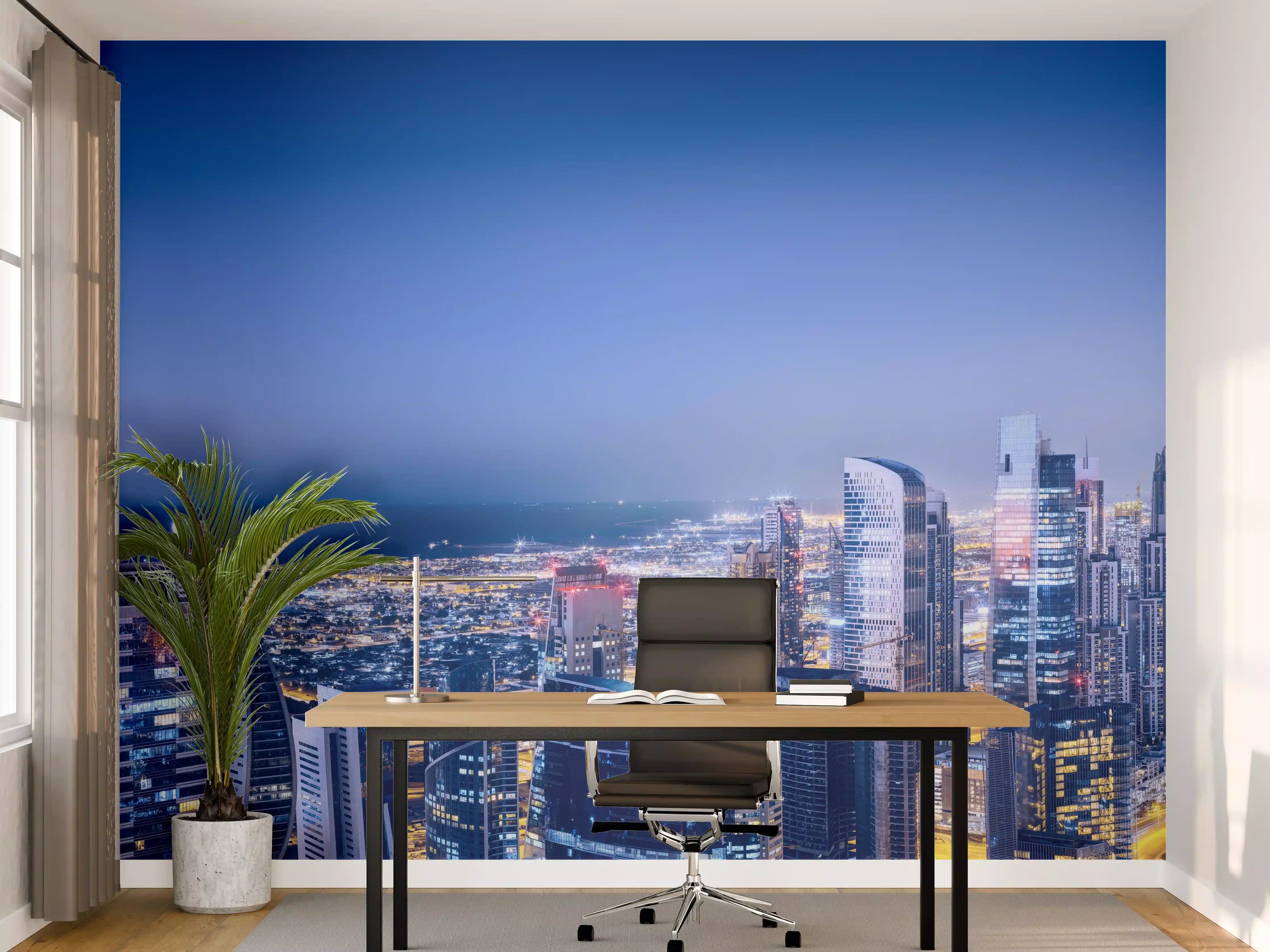 Büro Wandgestaltung - Blaue Skyline bei Nacht