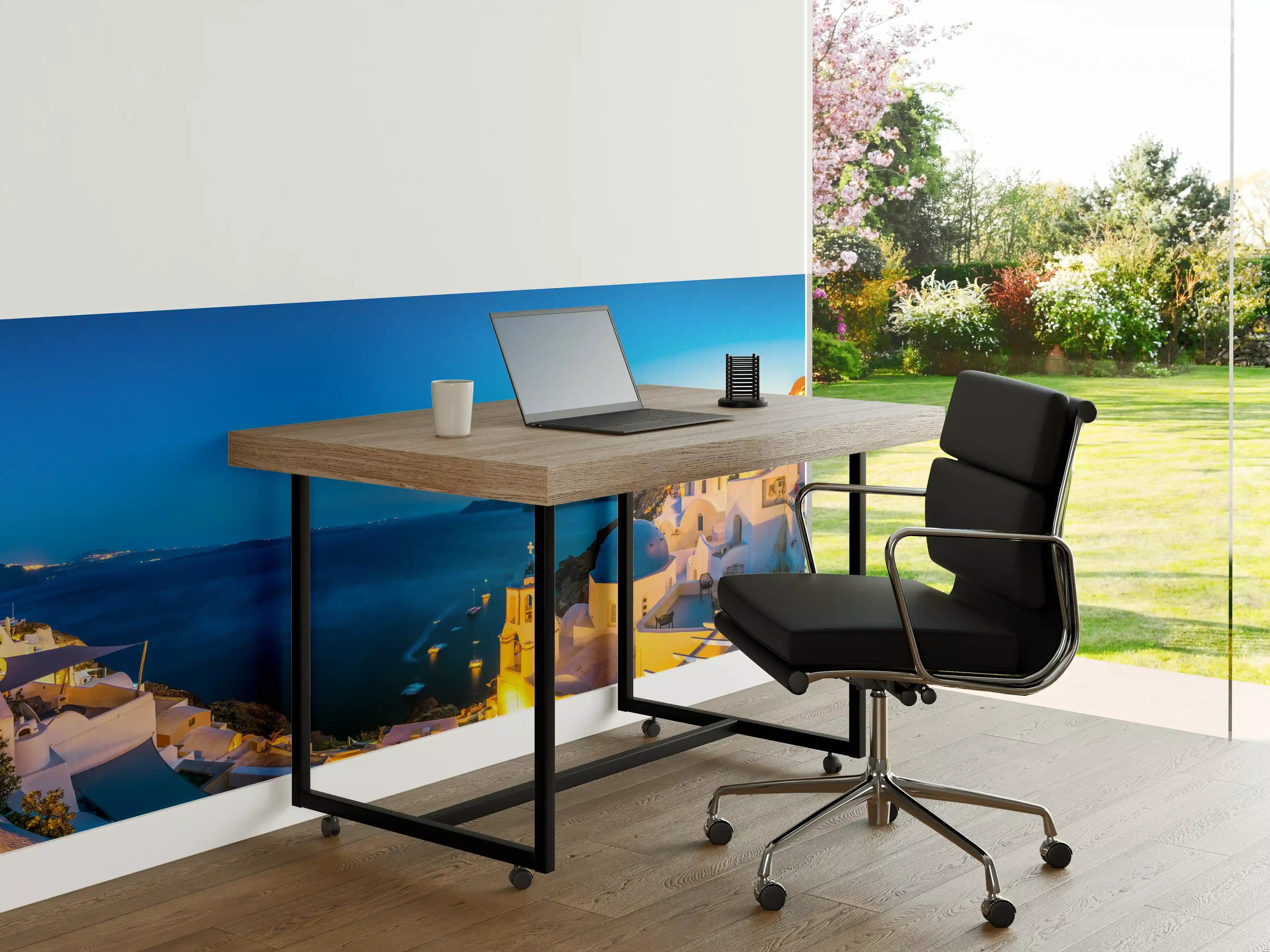 Büro Wandgestaltung - Blaue Stunde in Santorini mit weißen Gebäuden