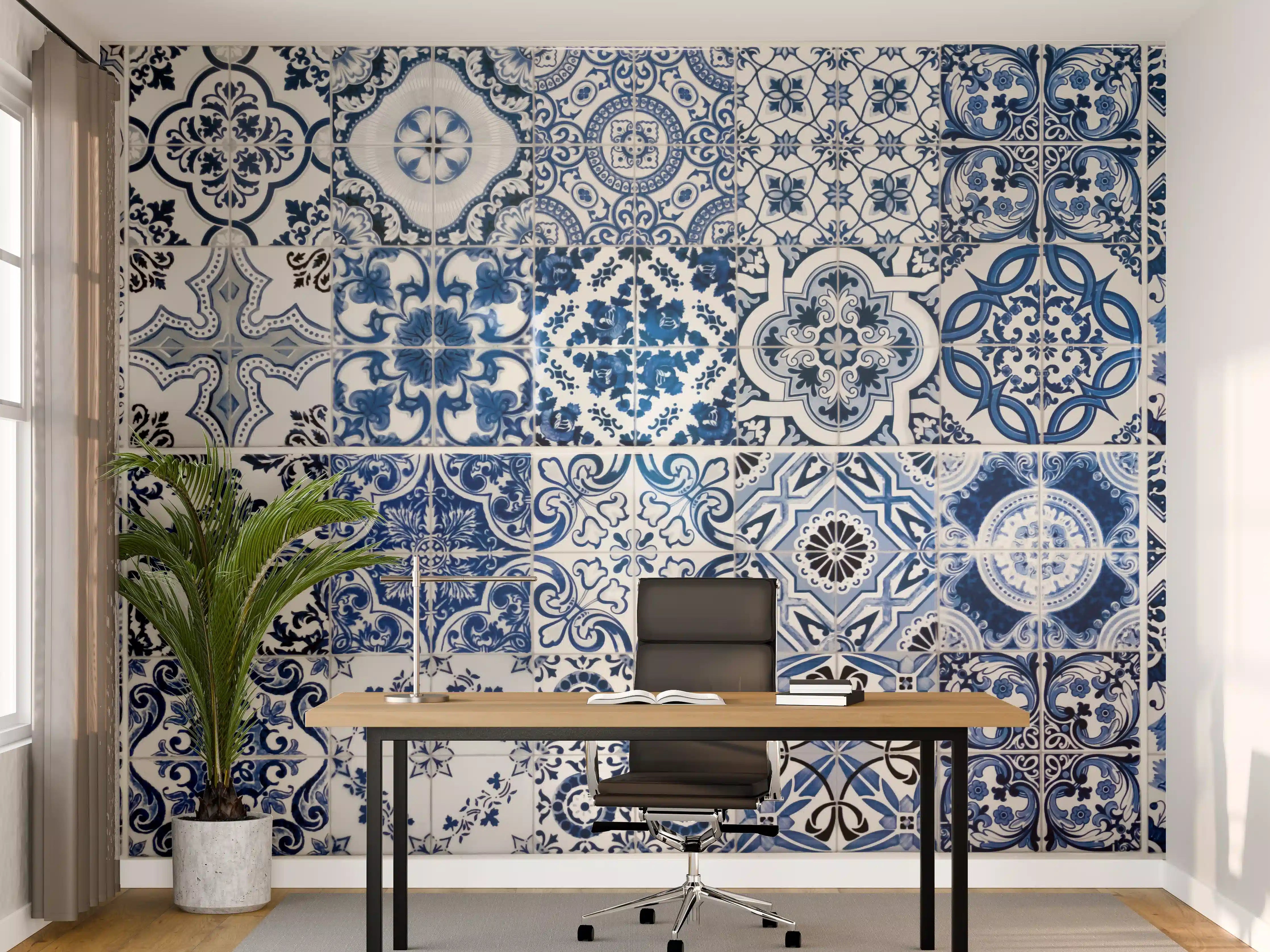 Büro Wandgestaltung - Blaue portugiesische Azulejo-Fliesen