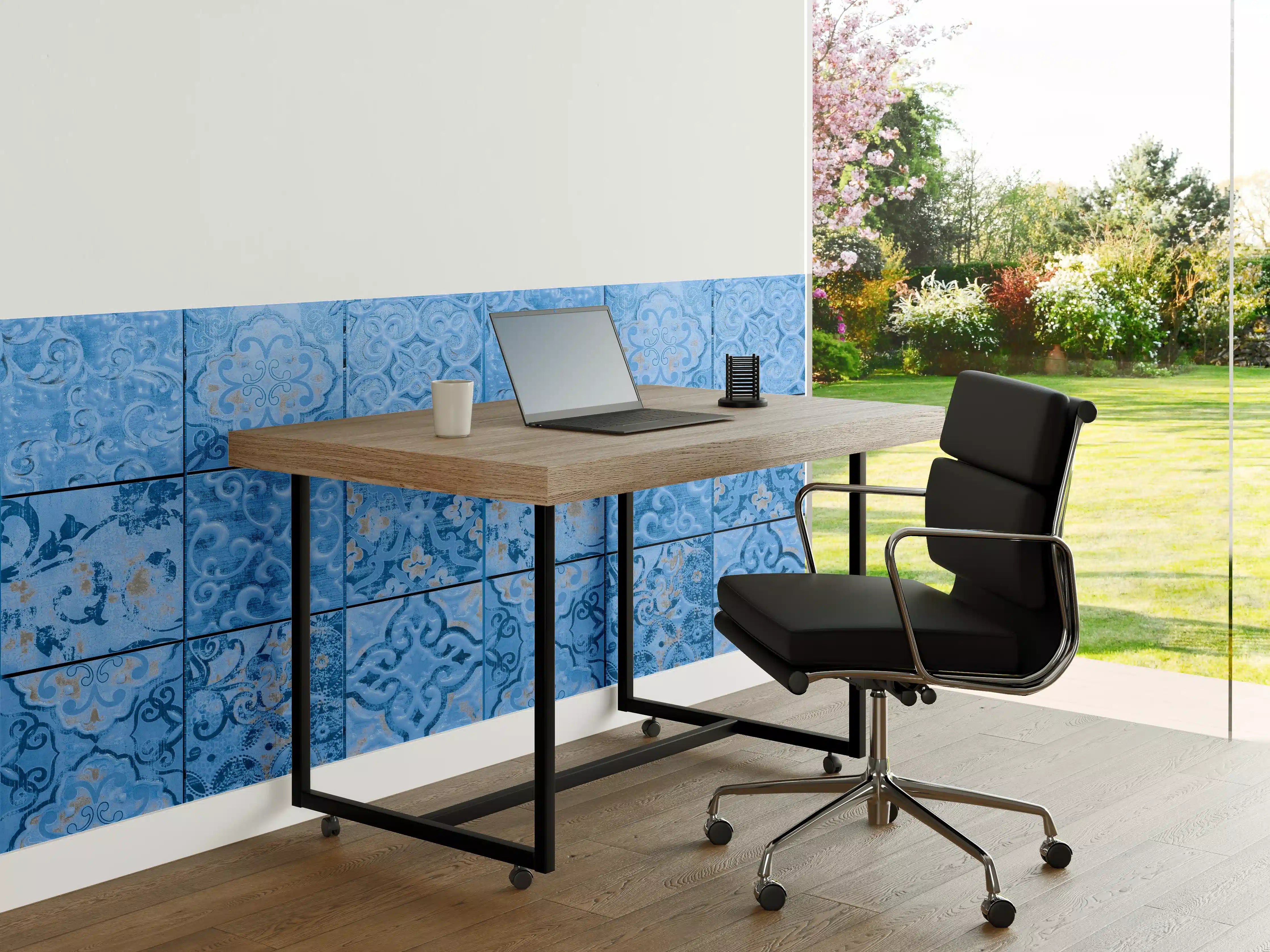Büro Wandgestaltung - Blaue rechteckige Vintage Zementfliesen