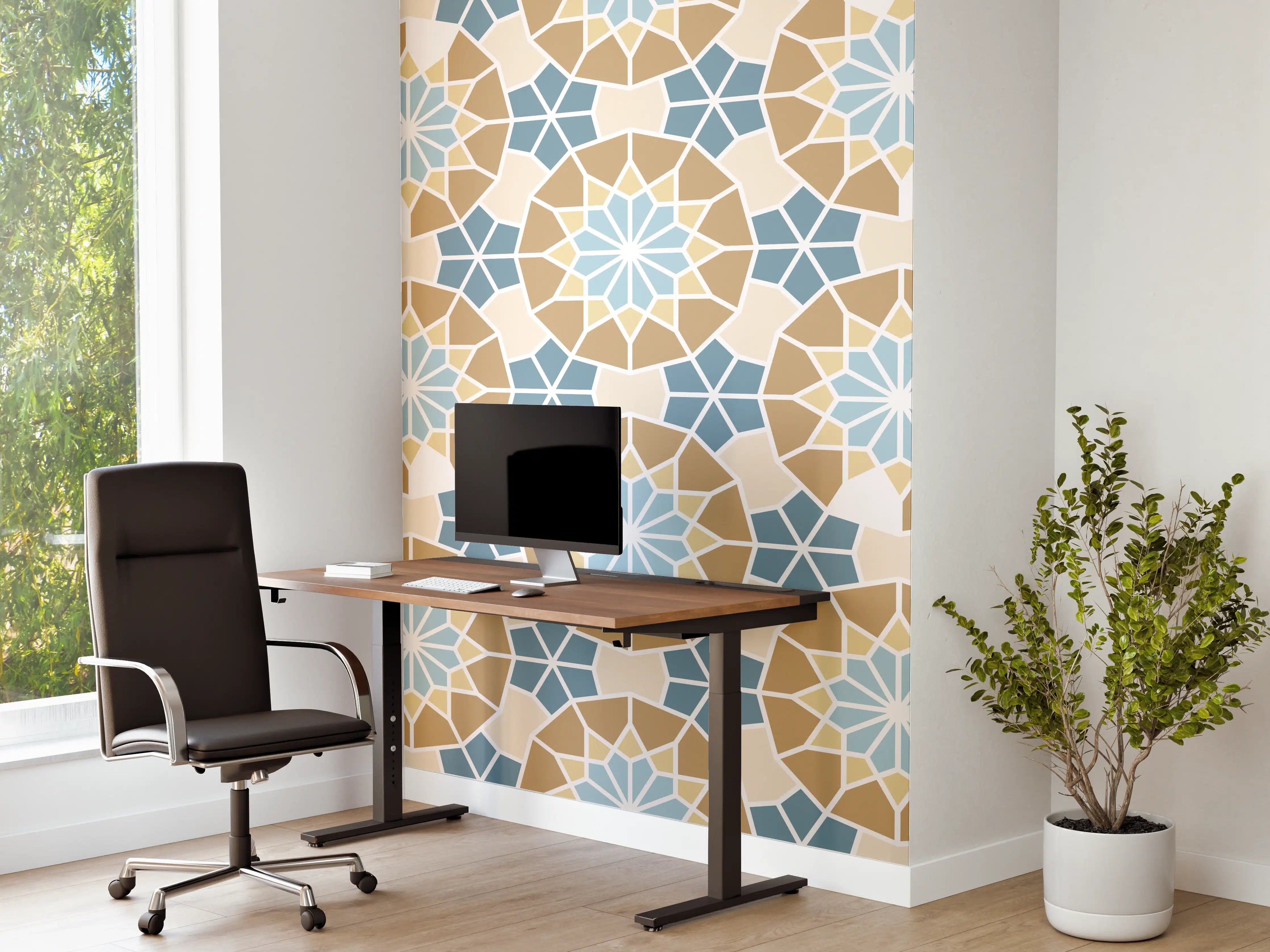 Büro Wandgestaltung - Blaue und Beigetöne Arabesken-Mosaik