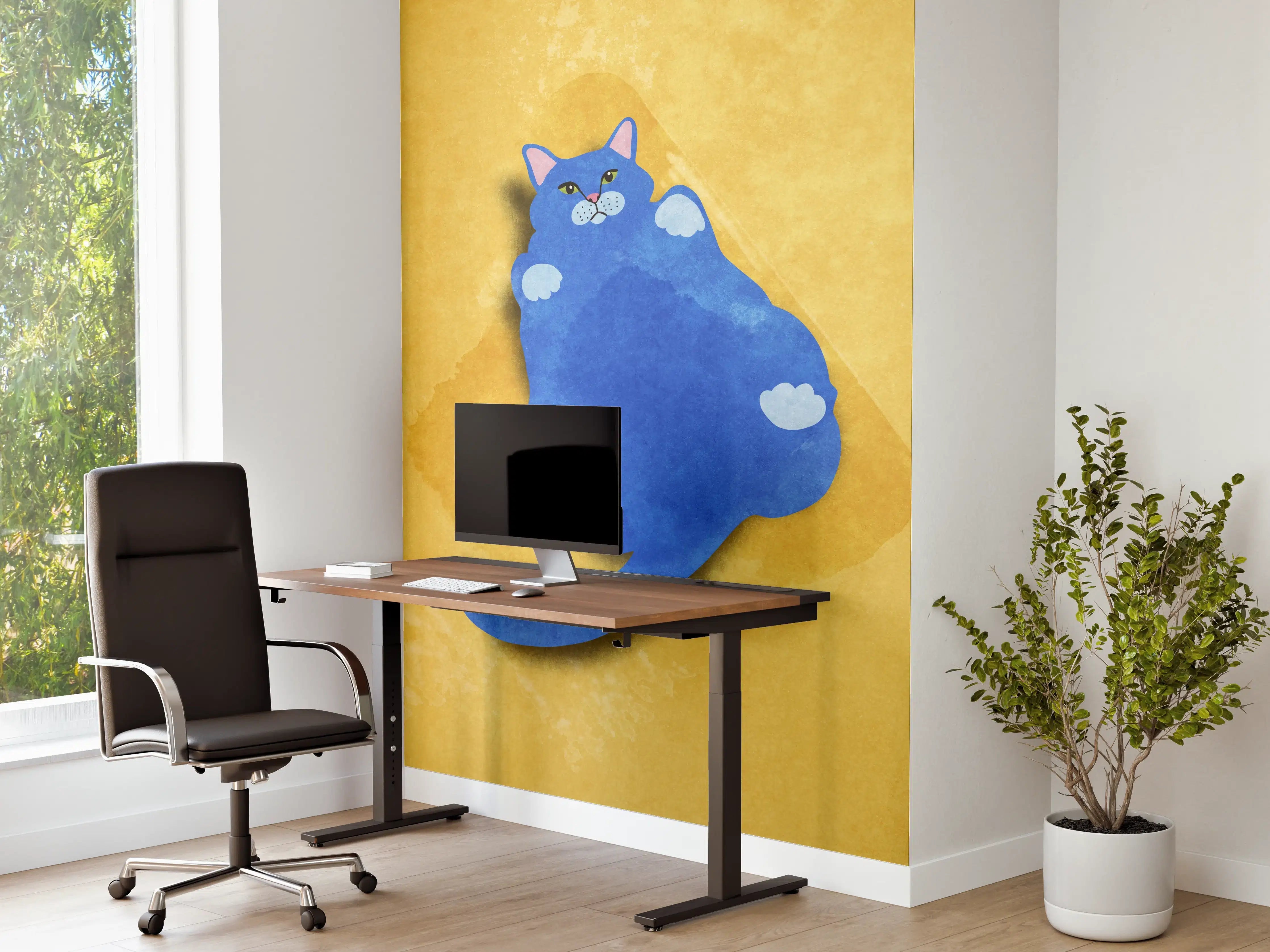 Büro Wandgestaltung - Blauer Lustiger Katzen-Print