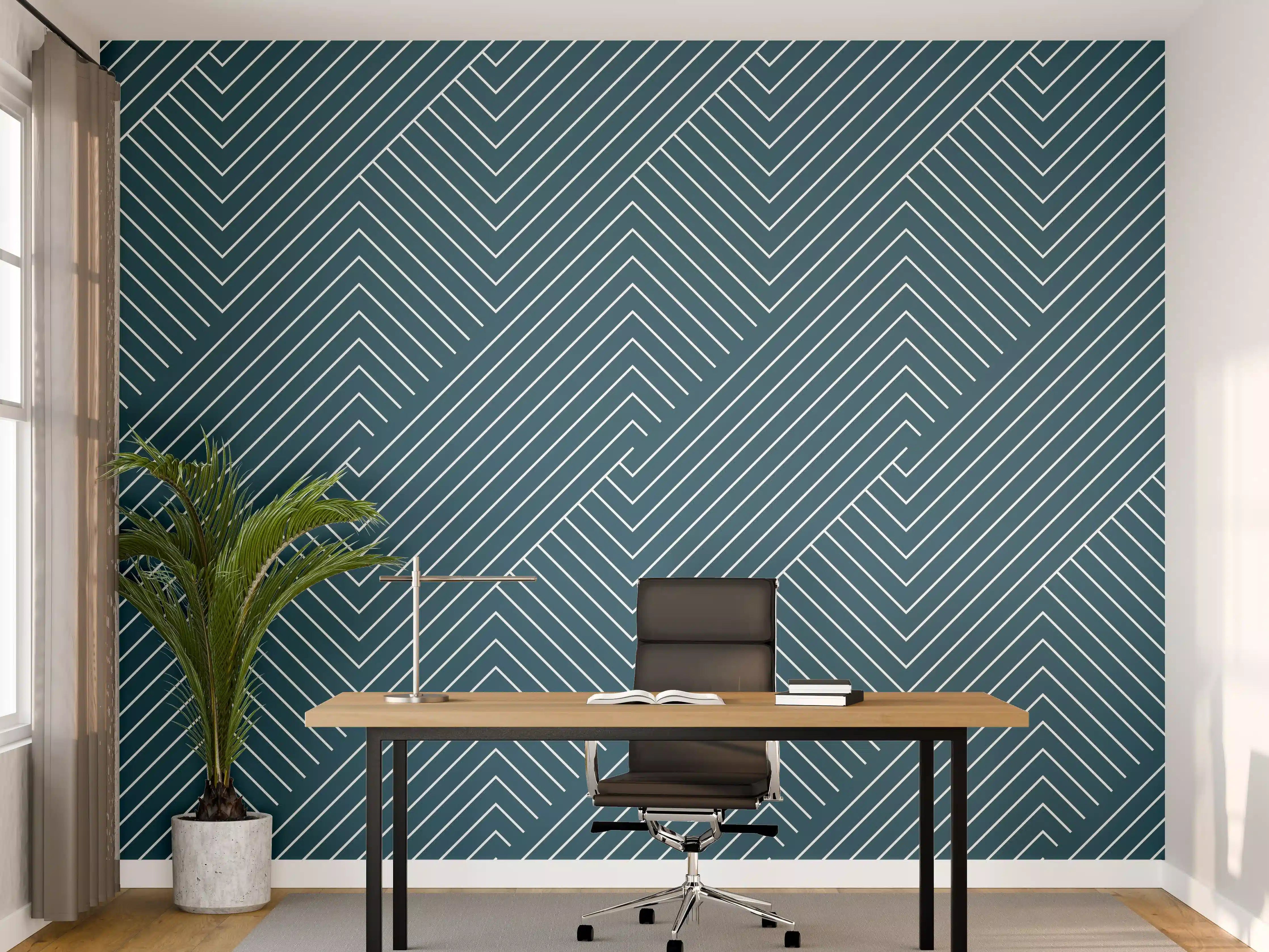 Büro Wandgestaltung - Blauer geometrischer Dekor mit feinen Graunuancen