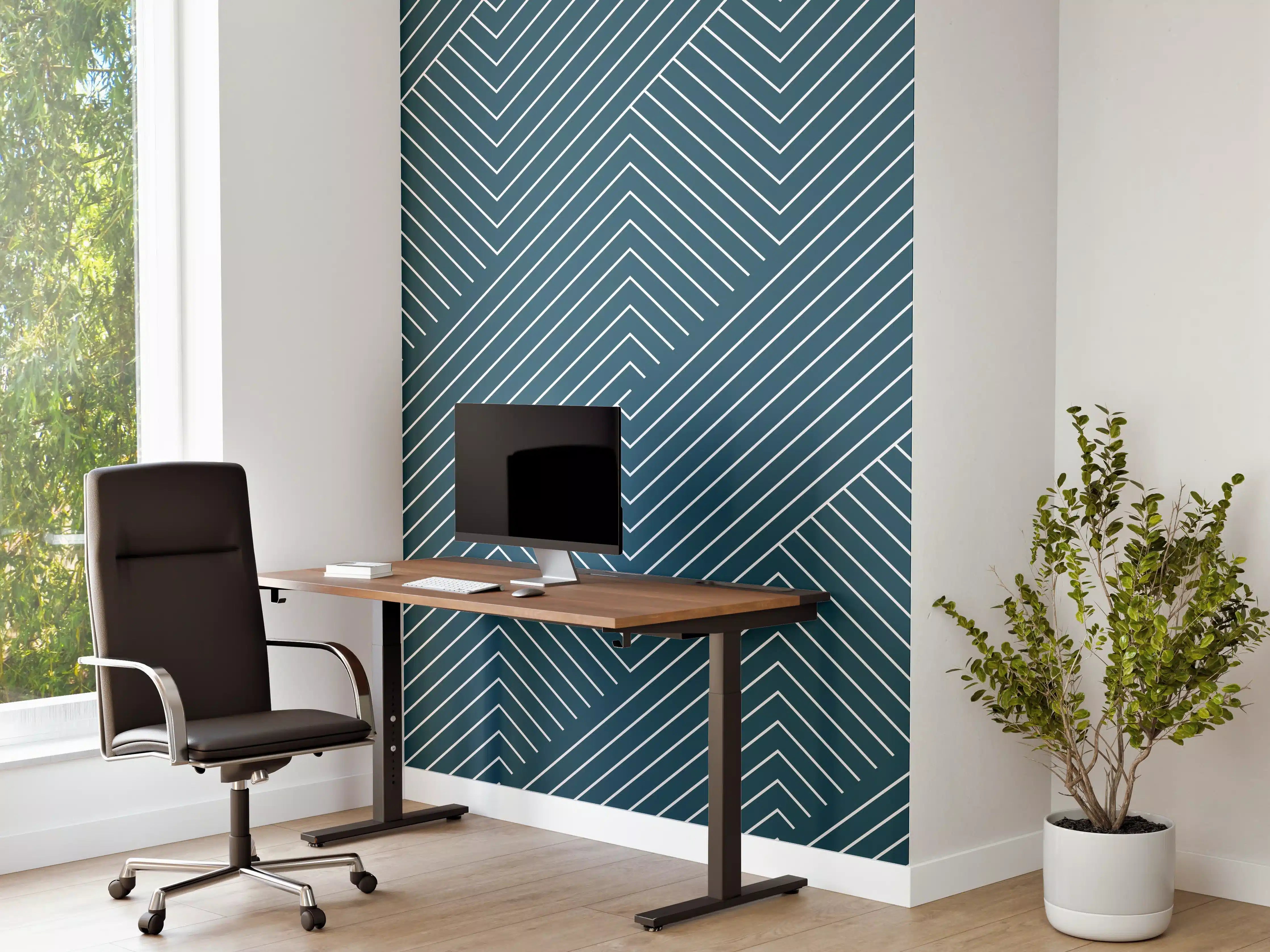 Büro Wandgestaltung - Blauer geometrischer Dekor mit feinen Graunuancen