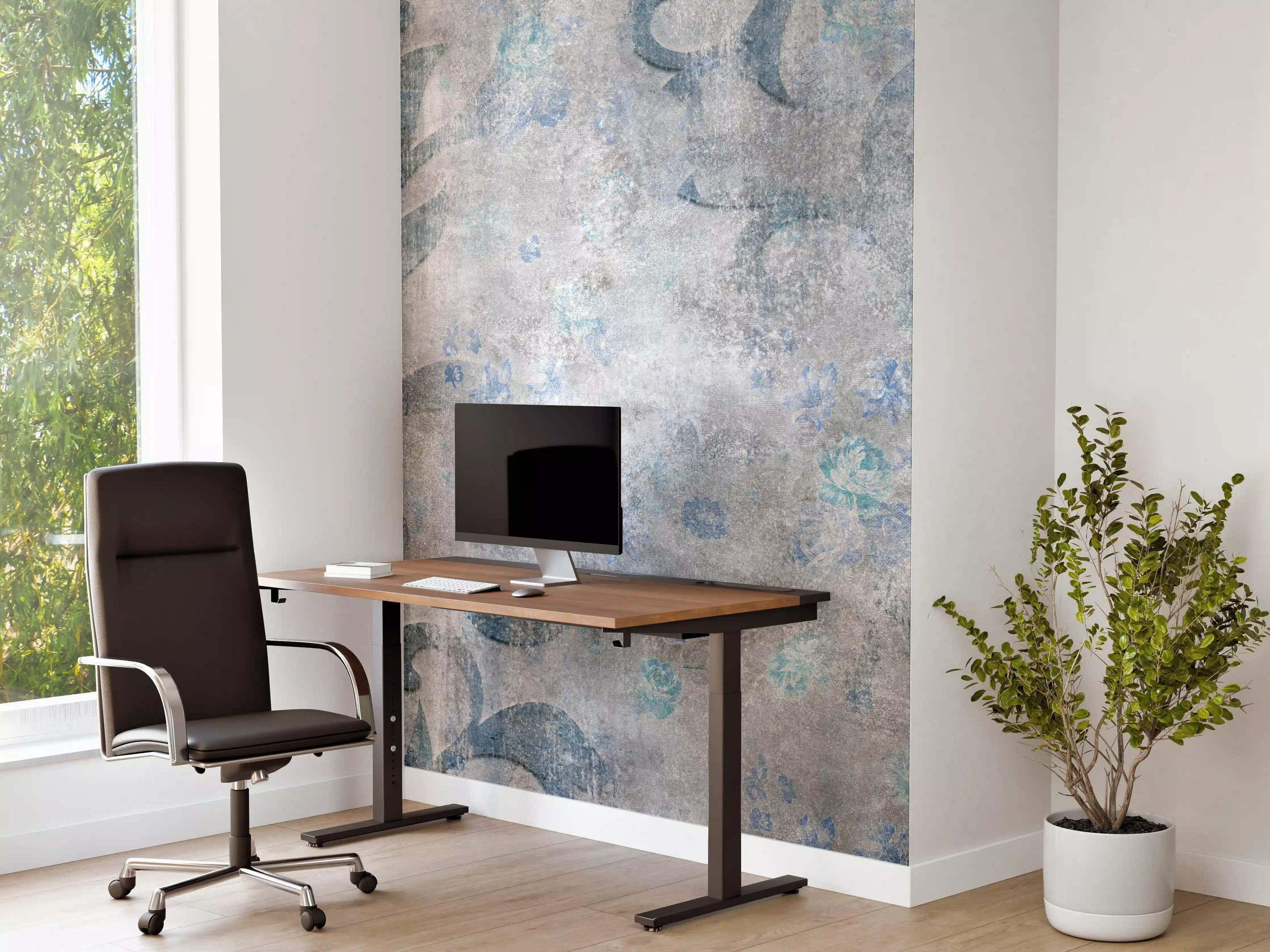 Büro Wandgestaltung - Blaues Blätter Muster - Zement