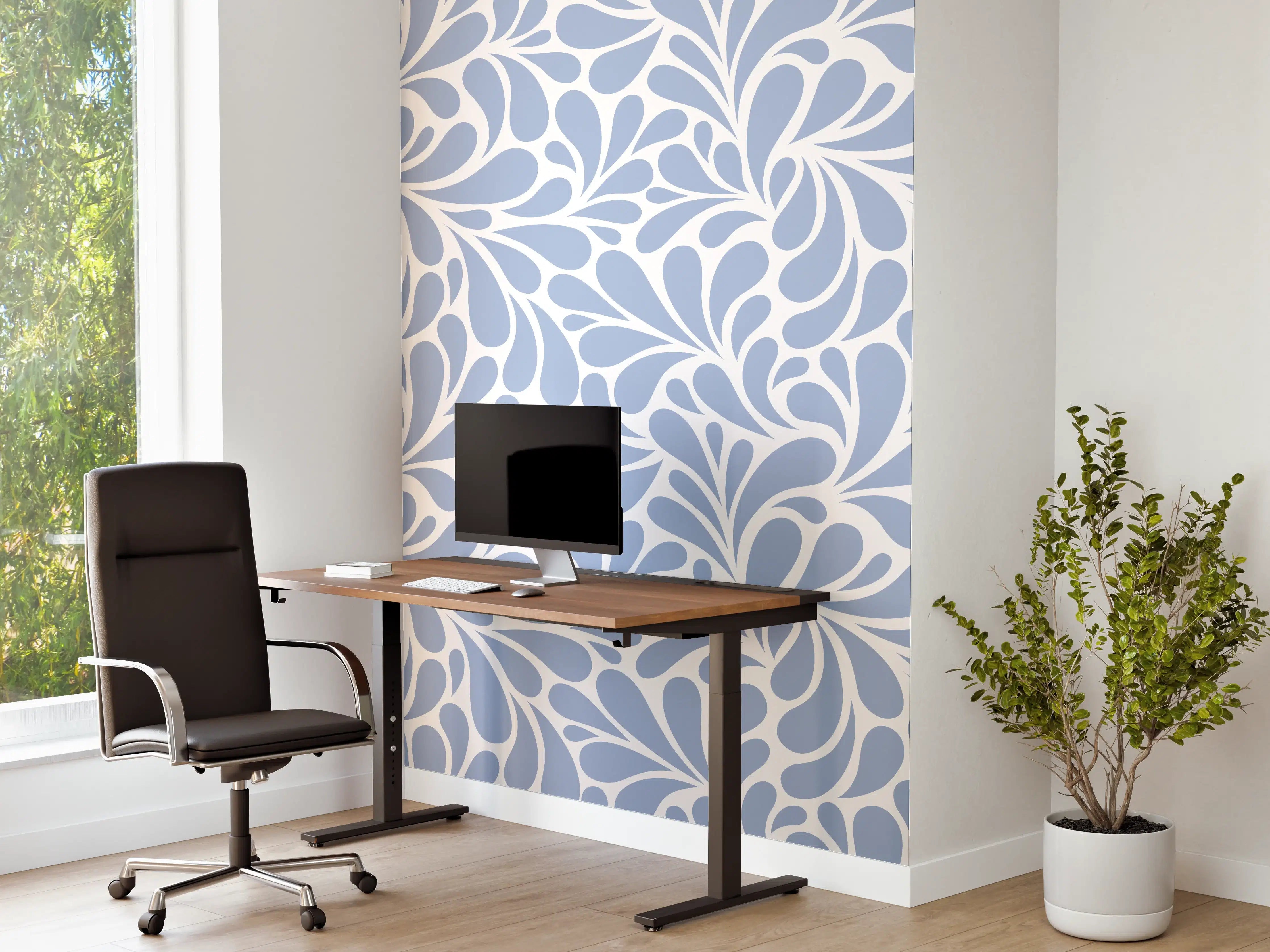 Büro Wandgestaltung - Blaues Blättermuster