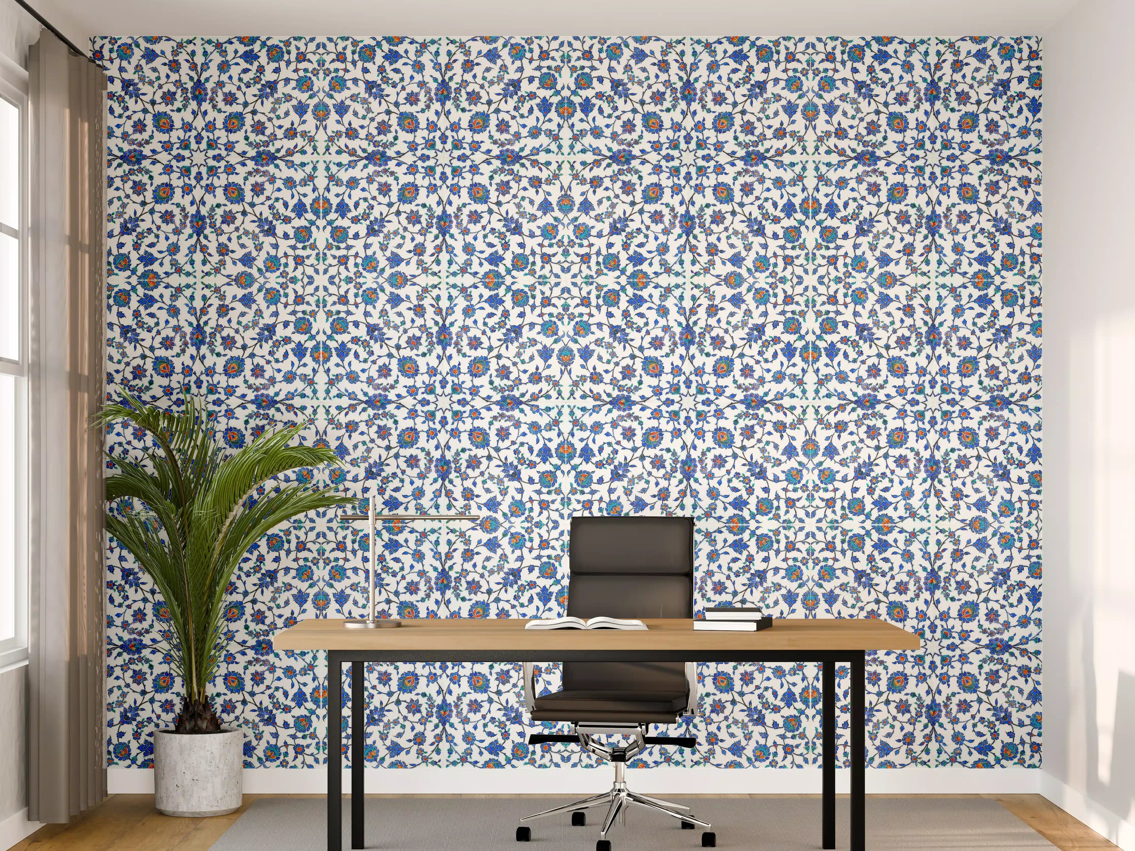 Büro Wandgestaltung - Blaues Blumen-Mosaik-Muster