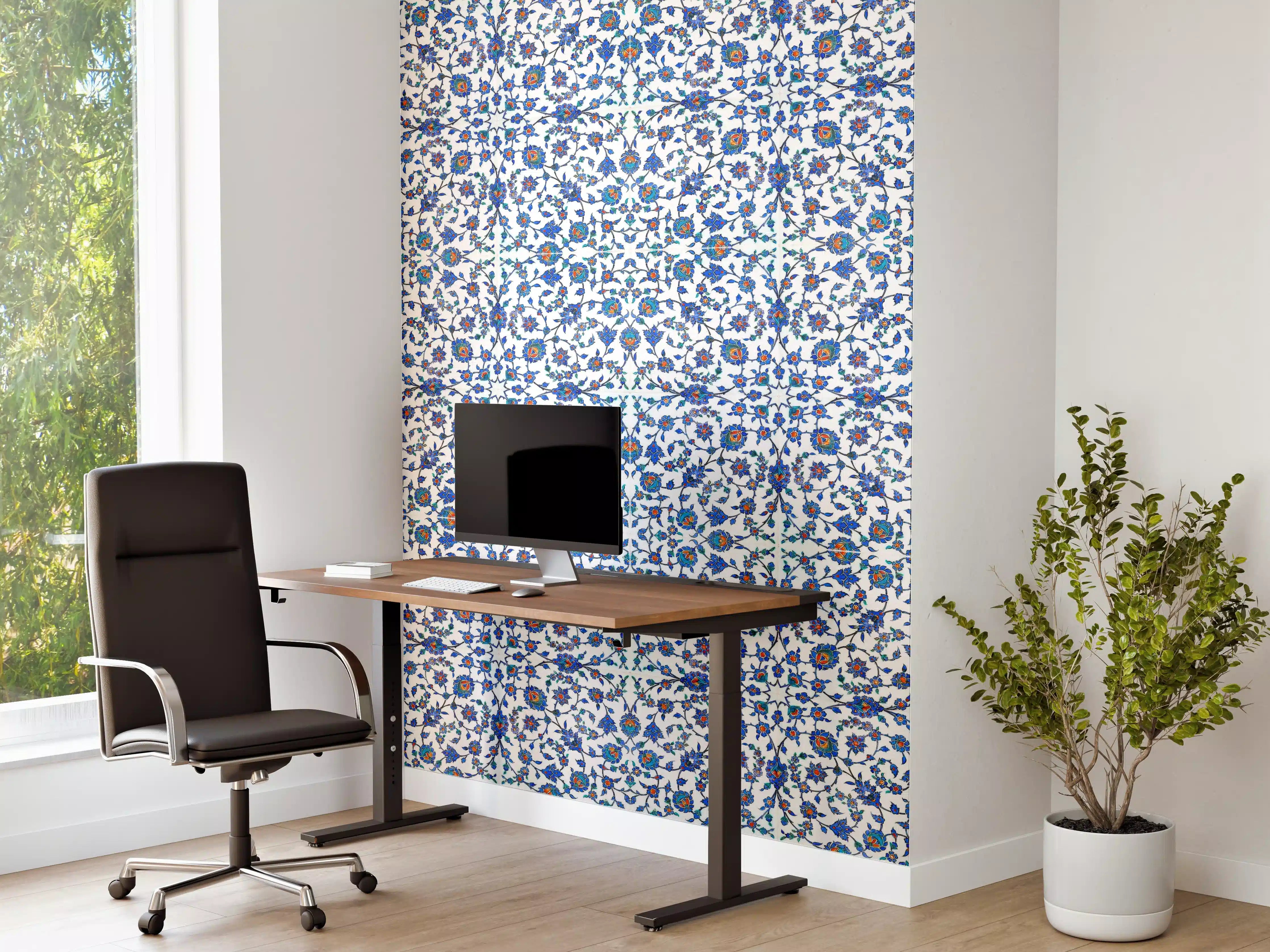 Büro Wandgestaltung - Blaues Blumen-Mosaik-Muster