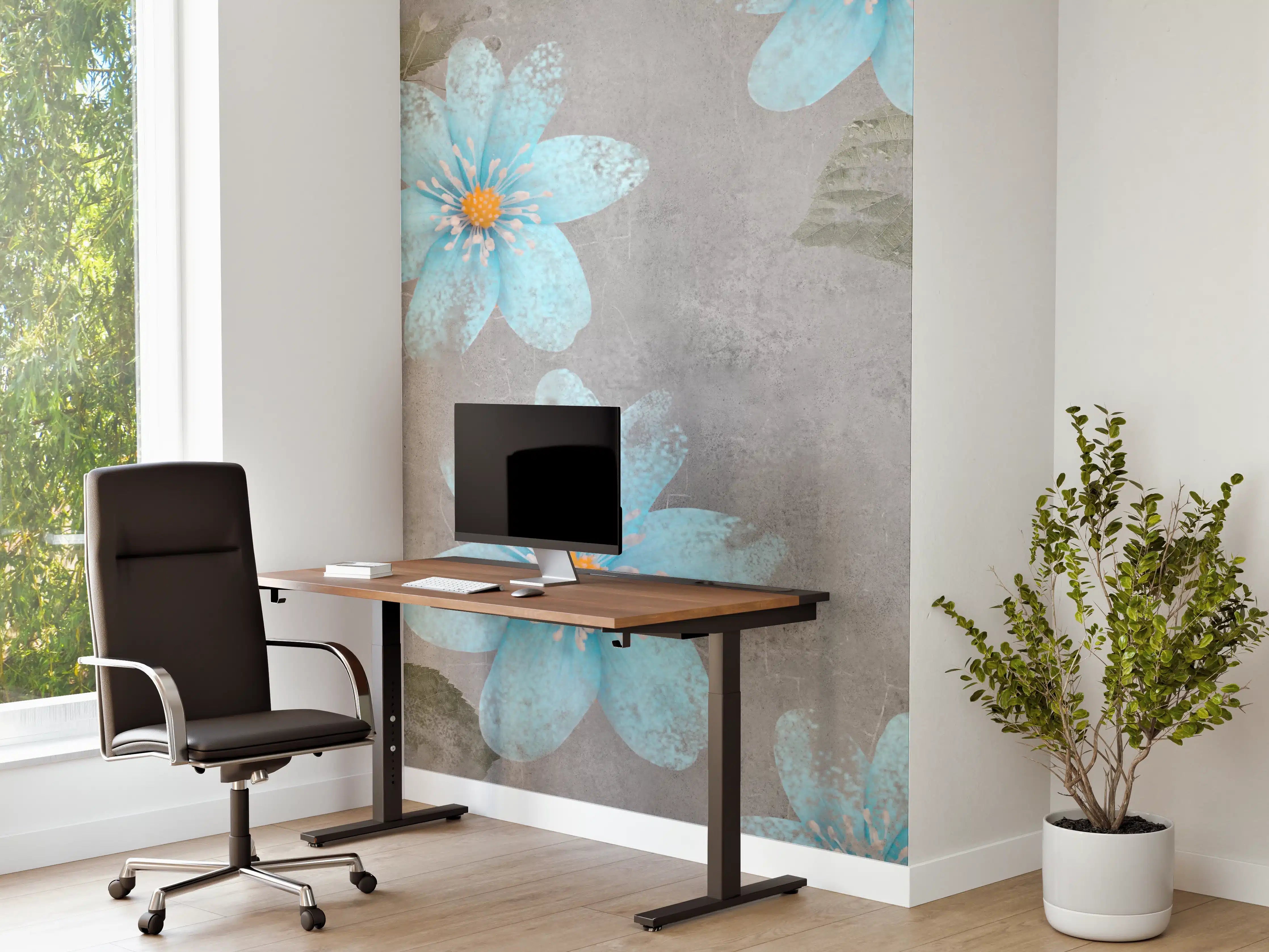 Büro Wandgestaltung - Blaues Blumenmuster - Zeichnung