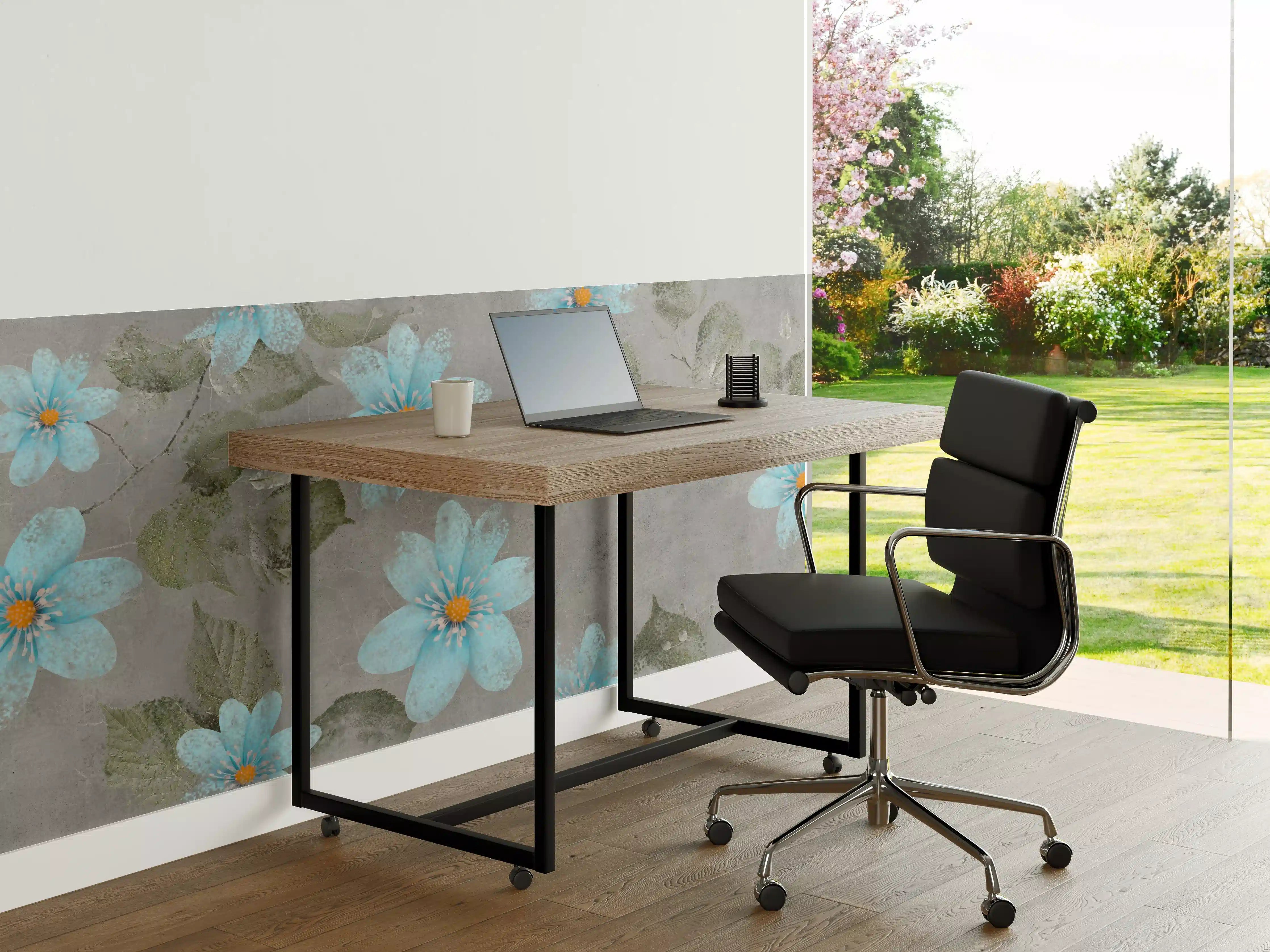 Büro Wandgestaltung - Blaues Blumenmuster - Zeichnung