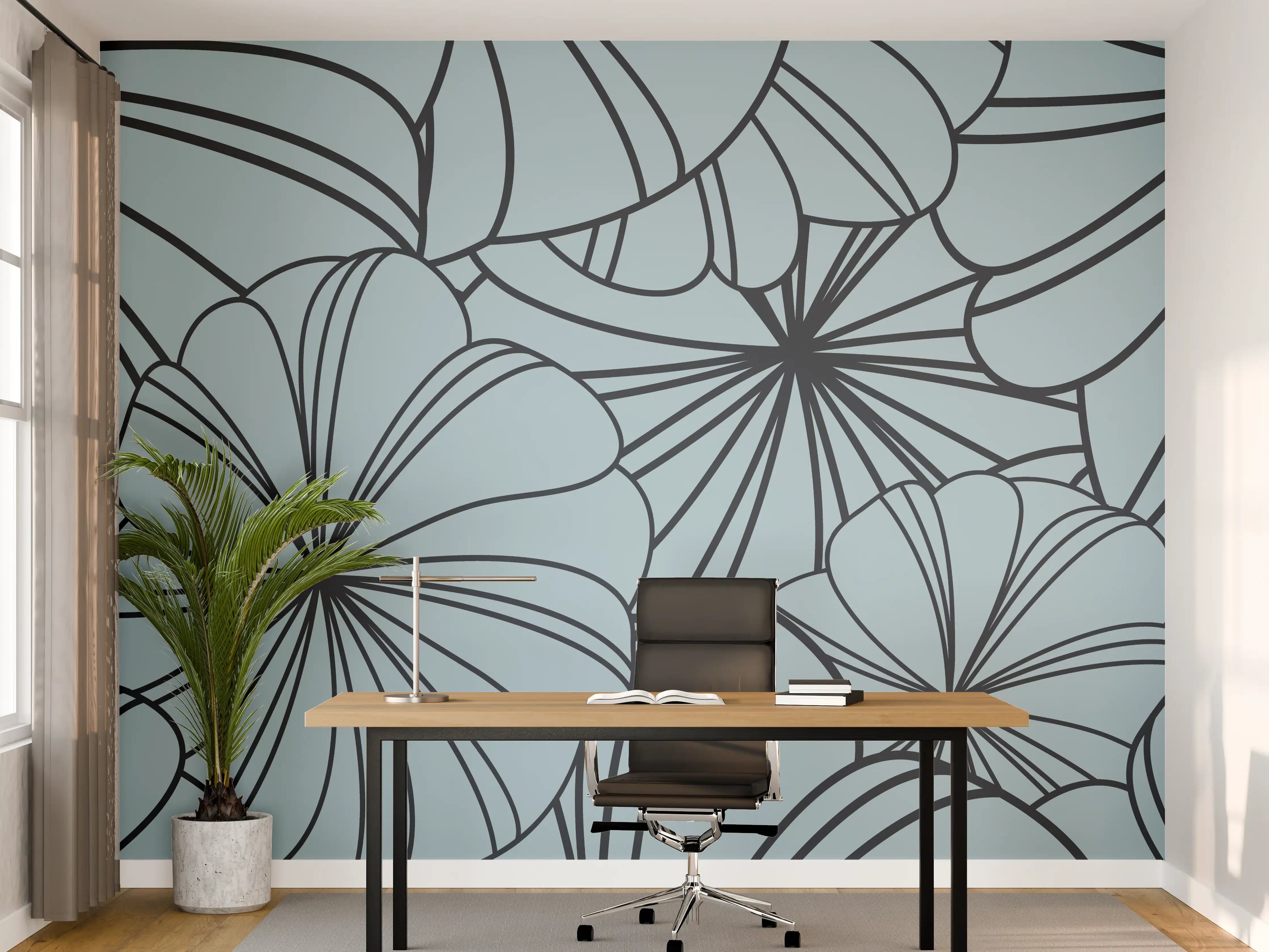 Büro Wandgestaltung - Blaues Blumenmuster Design