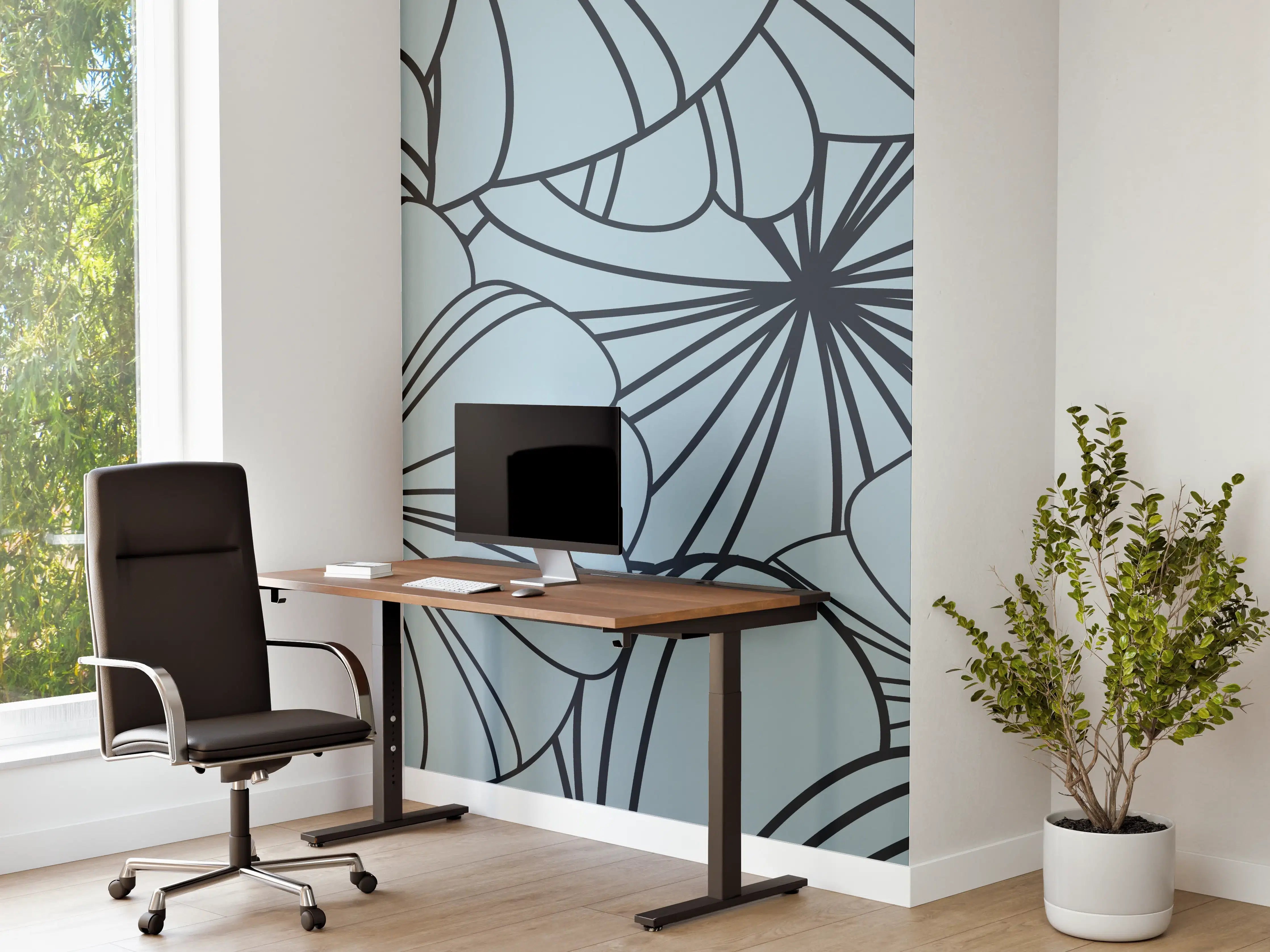 Büro Wandgestaltung - Blaues Blumenmuster Design