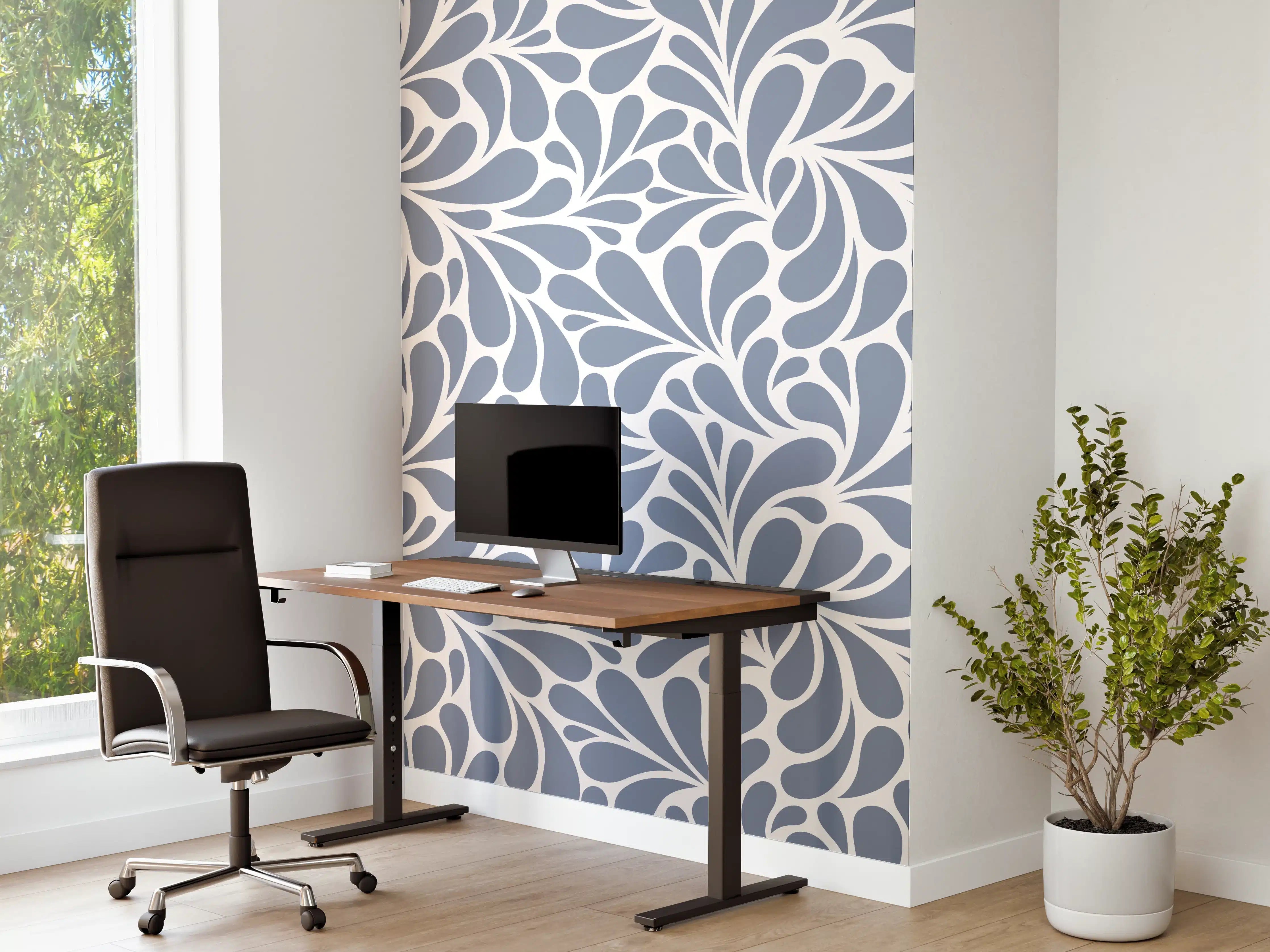 Büro Wandgestaltung - Blaues Floral-Design für elegante Räume