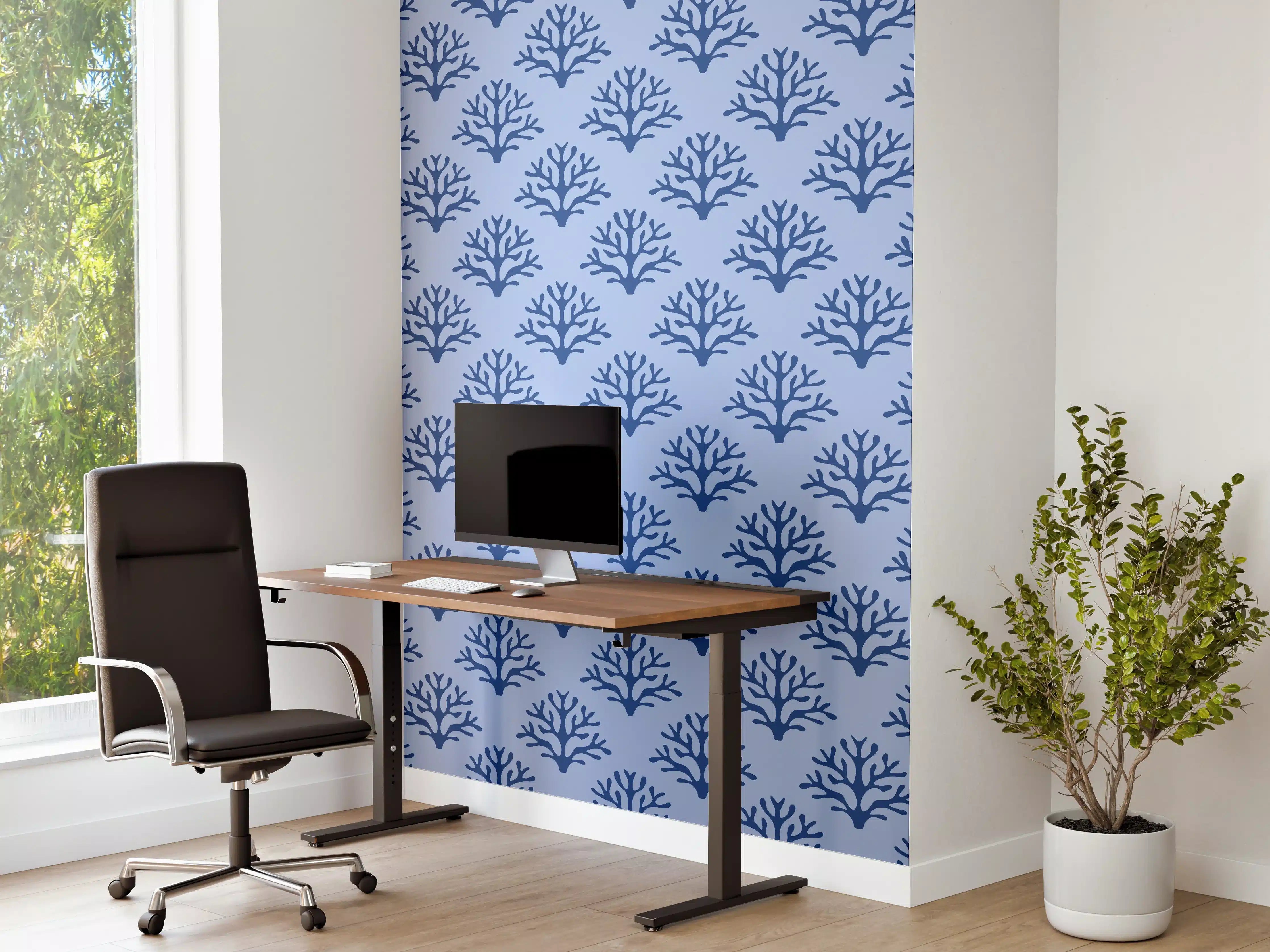 Büro Wandgestaltung - Blaues Korallenmuster Tapete