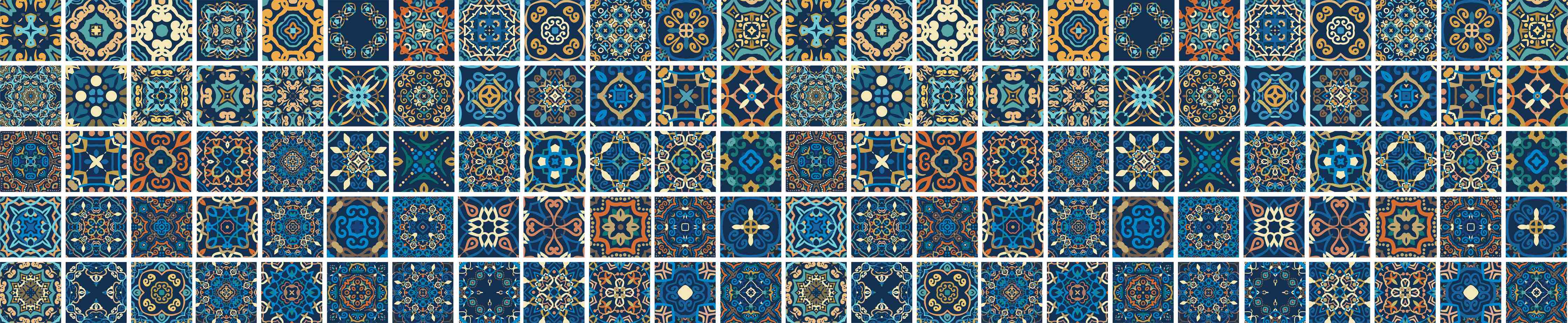 Büro Wandgestaltung-Blaues Orientalisches Fliesenmuster