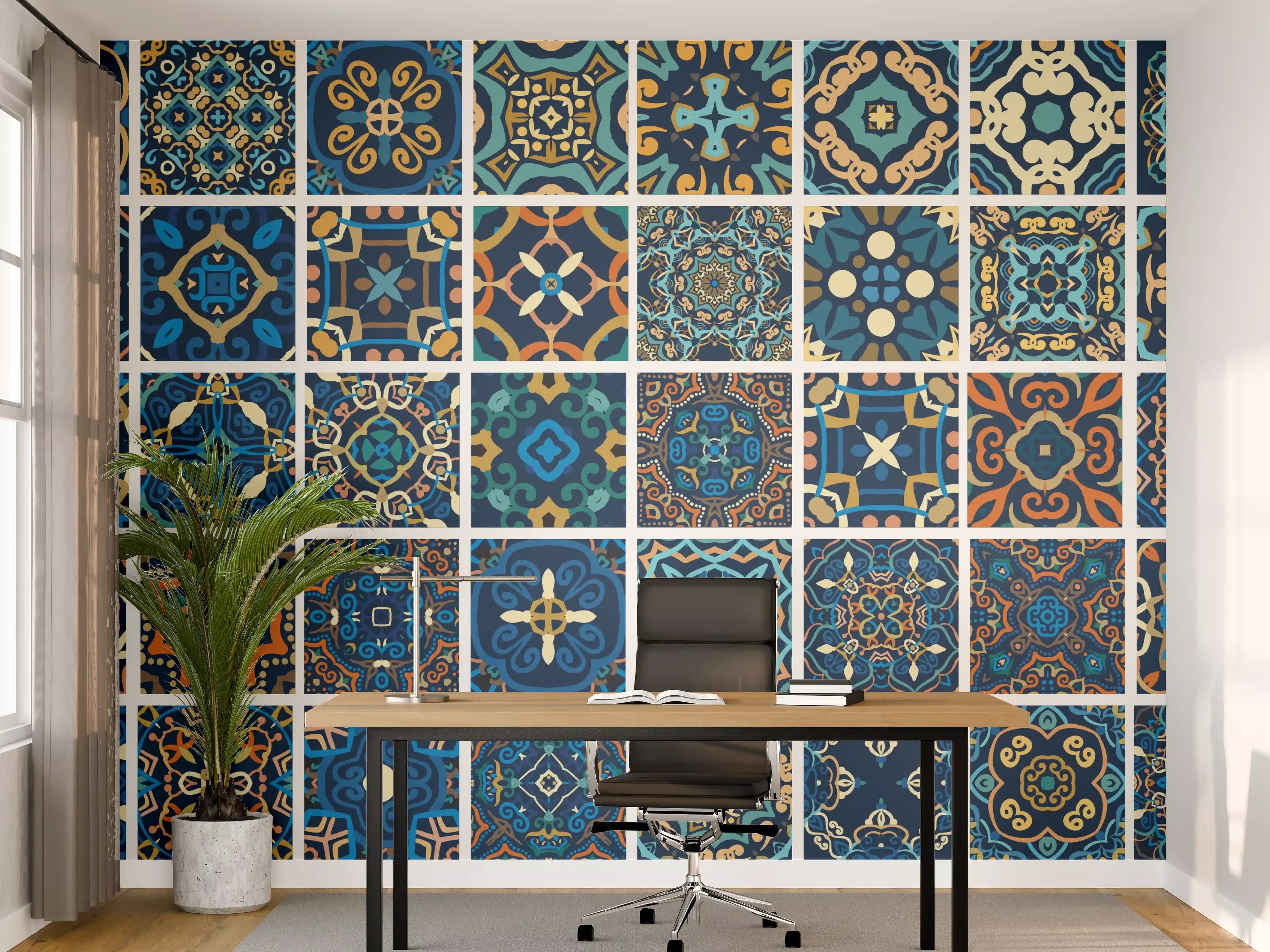 Büro Wandgestaltung - Blaues Orientalisches Fliesenmuster