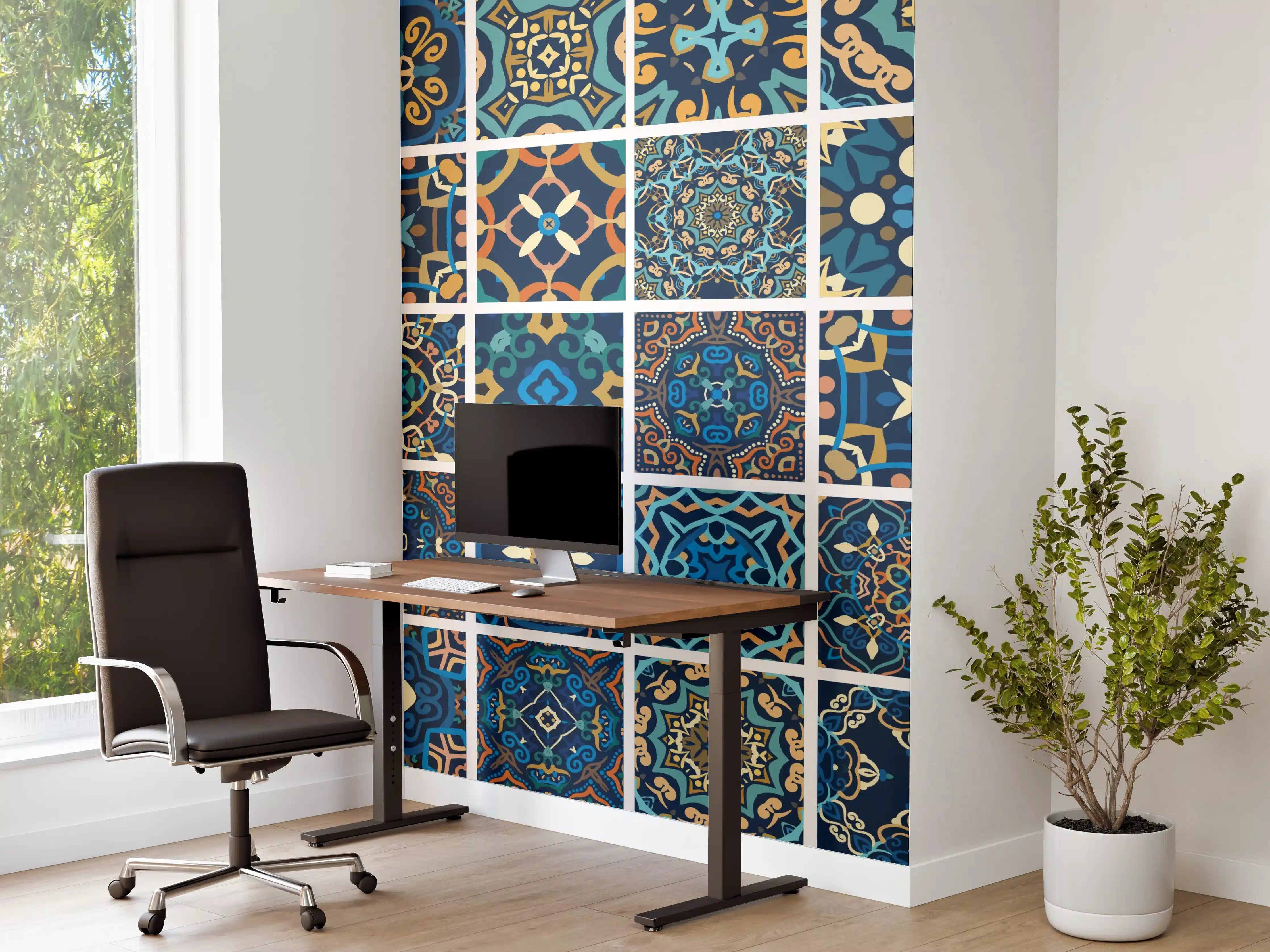 Büro Wandgestaltung - Blaues Orientalisches Fliesenmuster