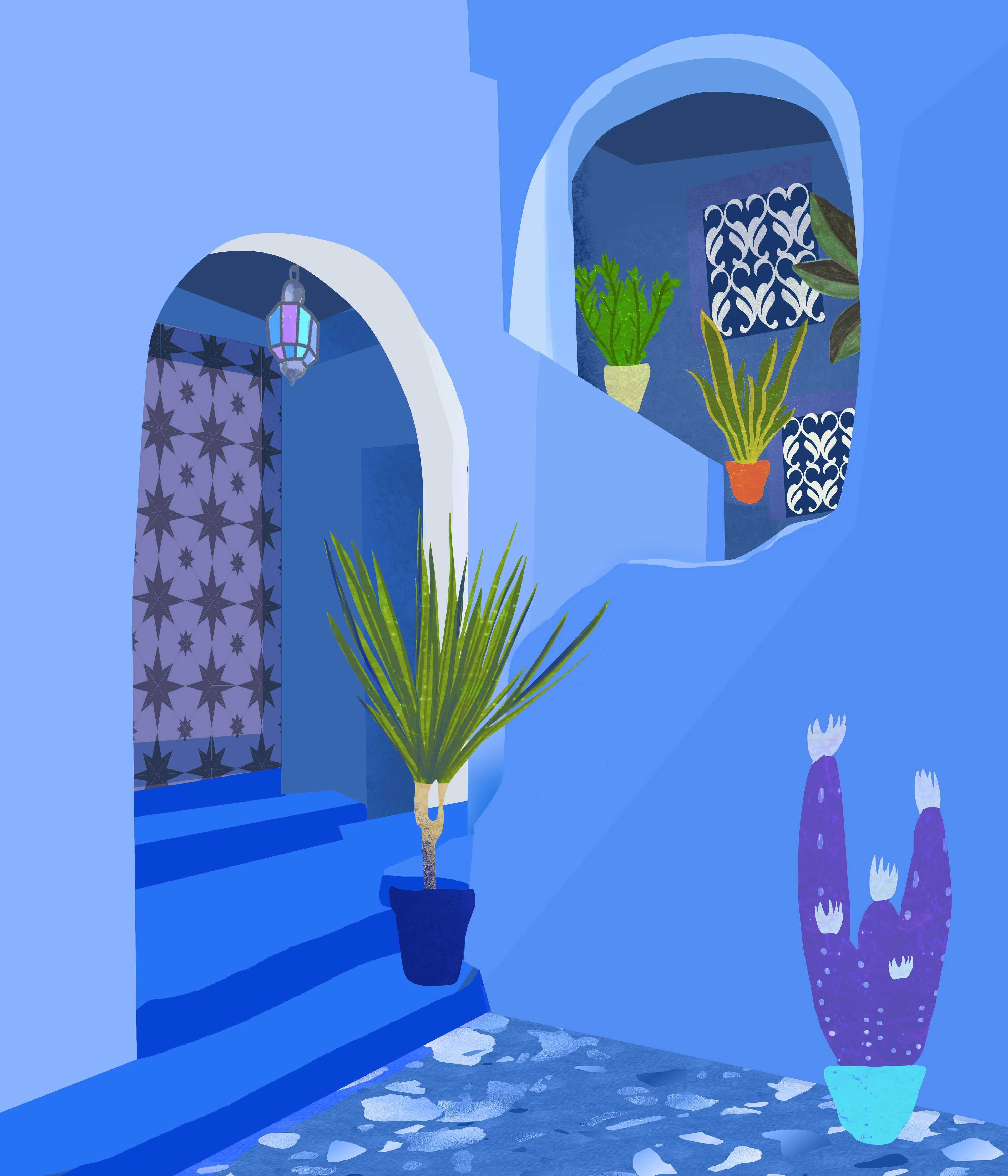 Büro Wandgestaltung-Blaugetöntes Marokko Poster