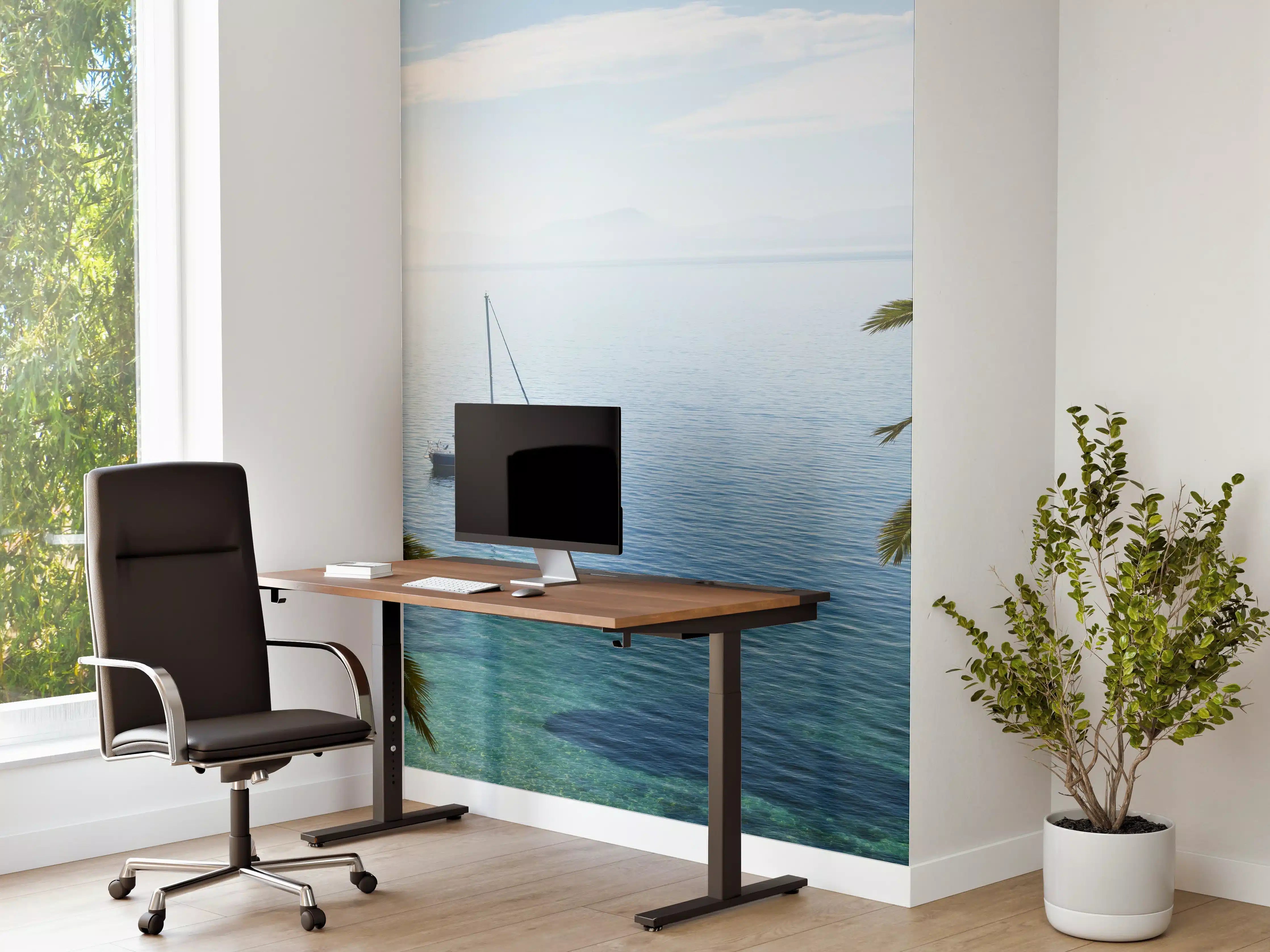 Büro Wandgestaltung - Blick auf das blaue Meer mit Segelboot