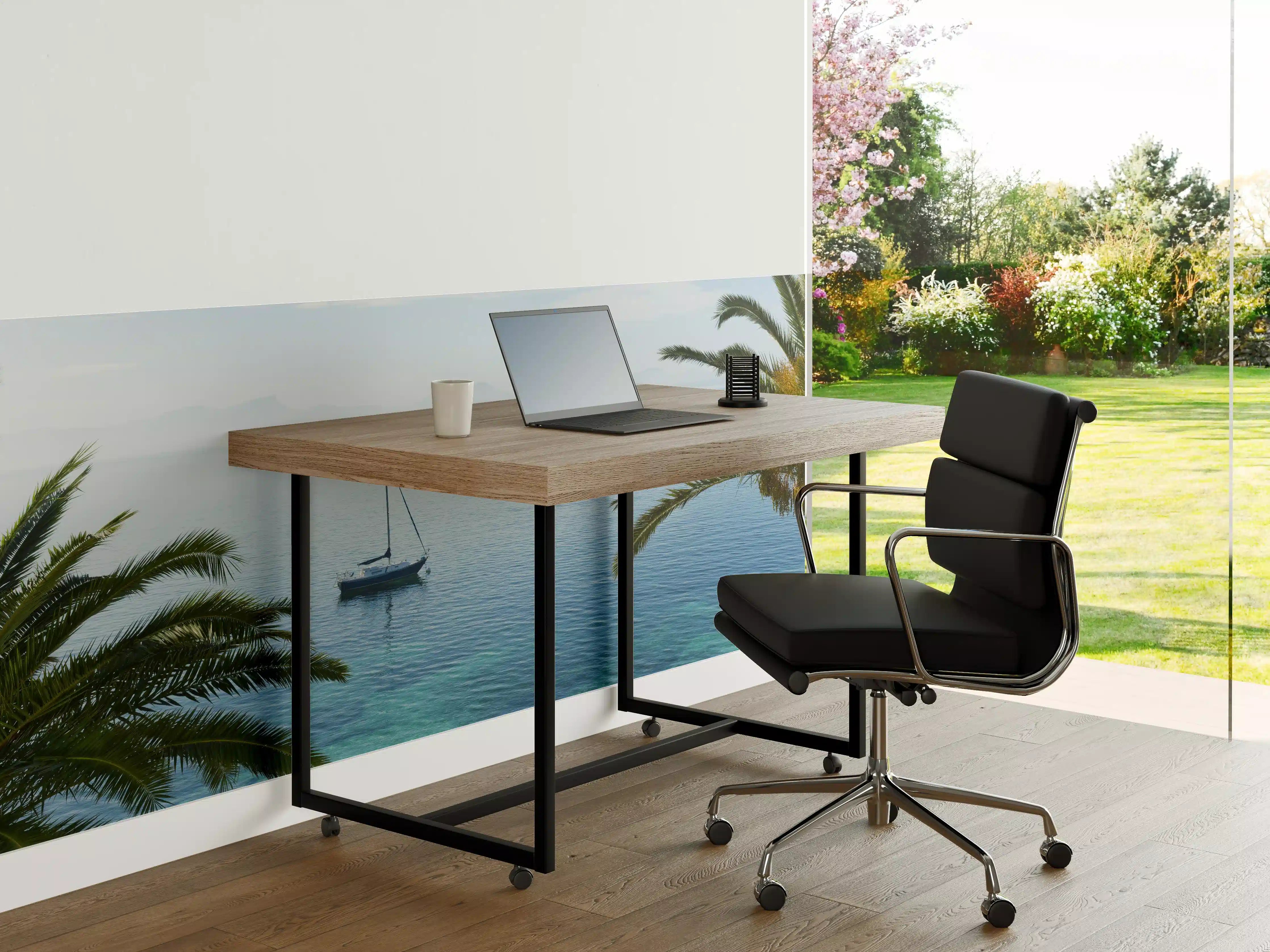 Büro Wandgestaltung - Blick auf das blaue Meer mit Segelboot