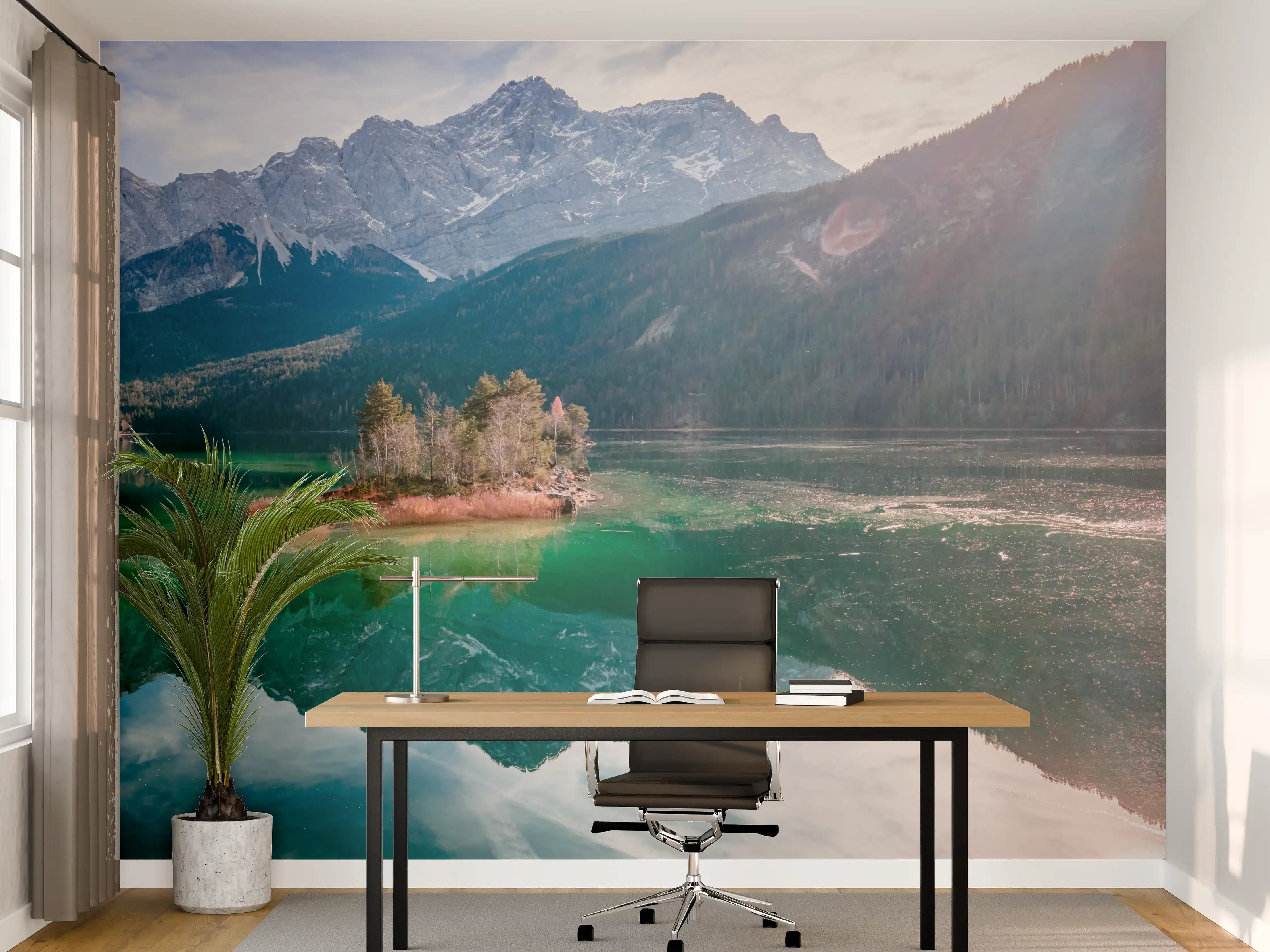 Büro Wandgestaltung - Blick auf den Eibsee mit der Zugspitze im Hintergrund